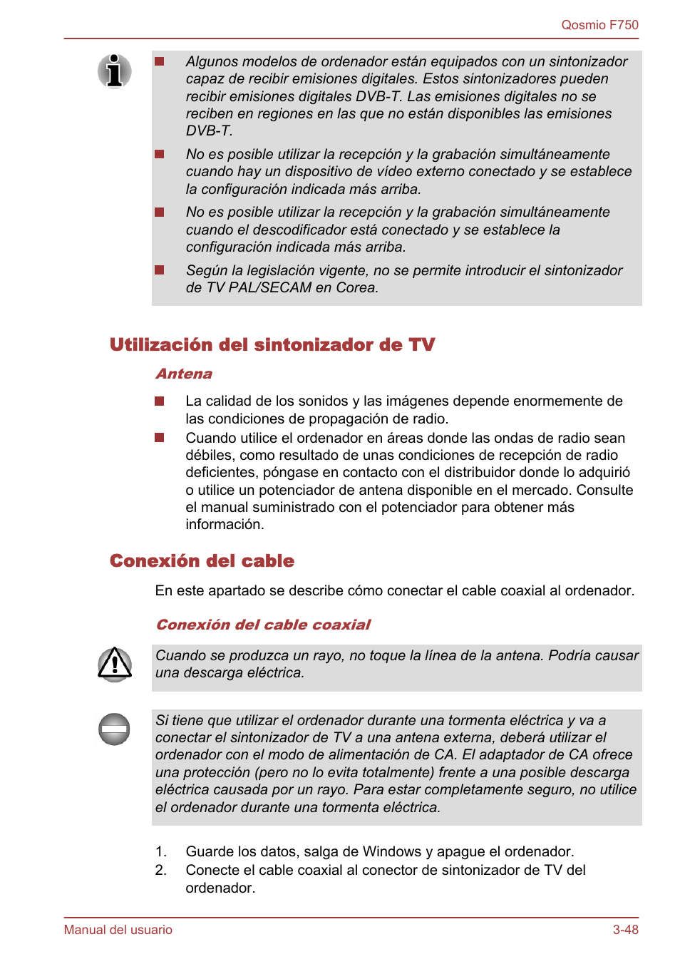 Utilización del sintonizador de tv, Conexión del cable | Toshiba Qosmio F750 User Manual | Page 99 / 193