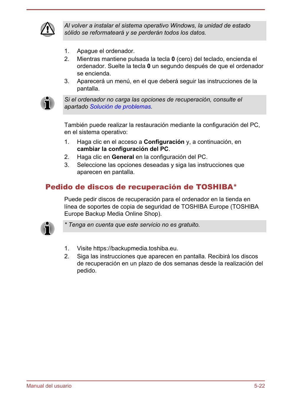 Pedido de discos de recuperación de toshiba | Toshiba Satellite U920T-C User Manual | Page 104 / 123