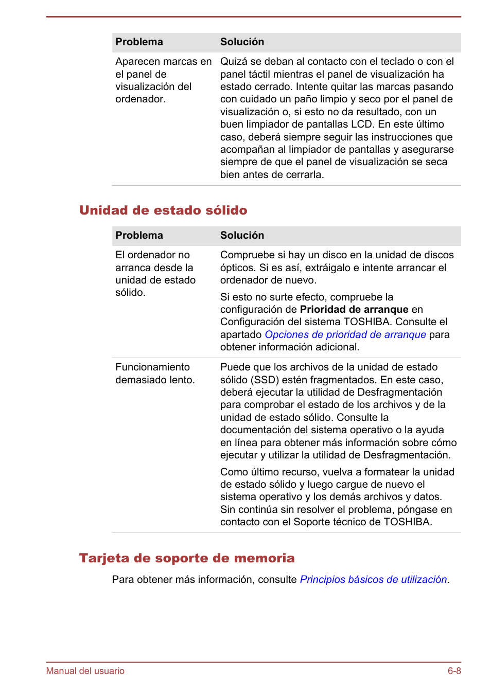 Unidad de estado sólido, Tarjeta de soporte de memoria | Toshiba Satellite U920T-C User Manual | Page 112 / 123