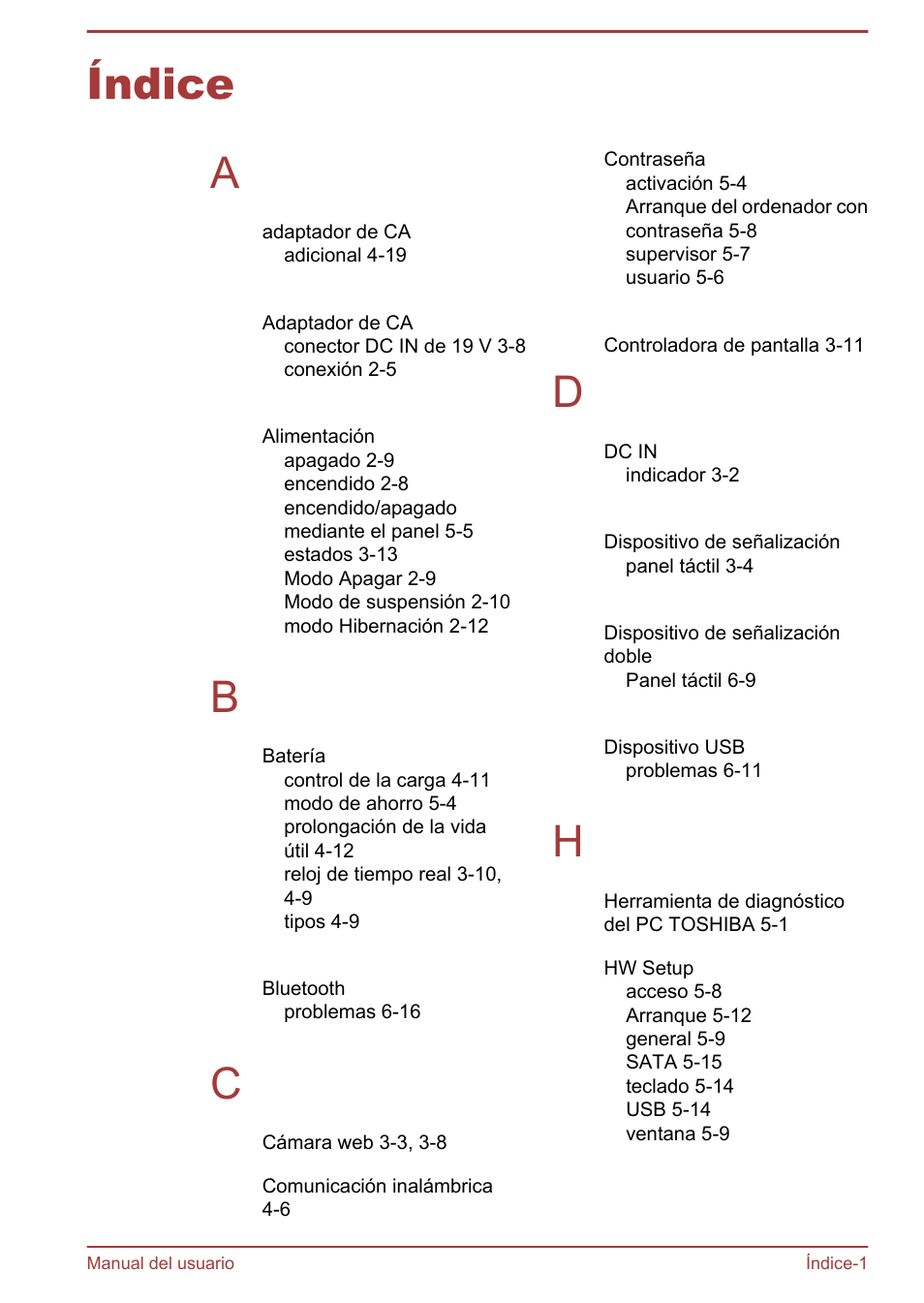Índice, Índice a | Toshiba Satellite U920T-C User Manual | Page 121 / 123