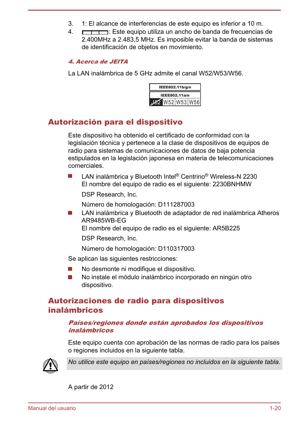 Autorización para el dispositivo | Toshiba Satellite U920T-C User Manual | Page 24 / 123