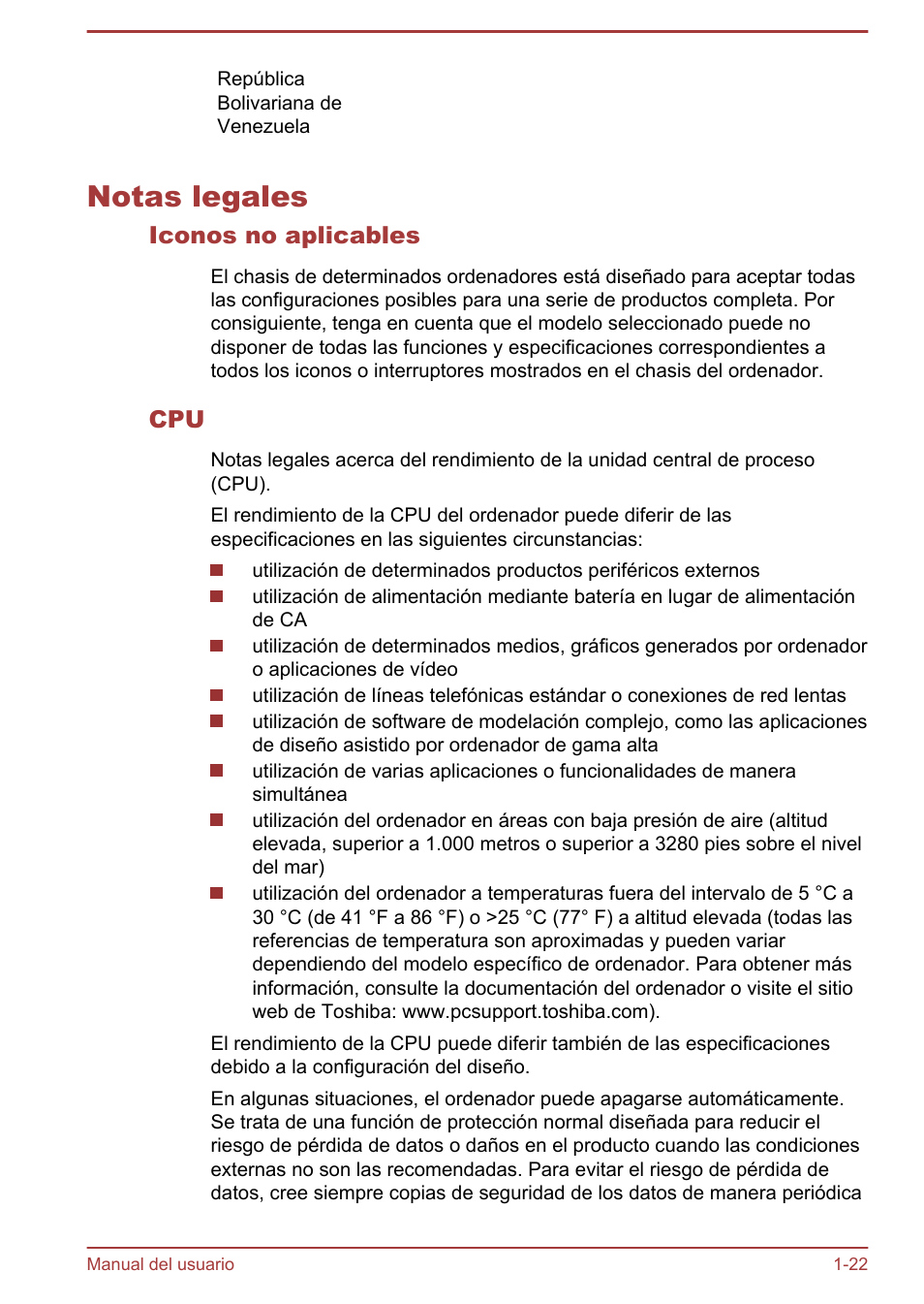 Notas legales, Iconos no aplicables, Notas legales -22 | Toshiba Satellite U920T-C User Manual | Page 26 / 123