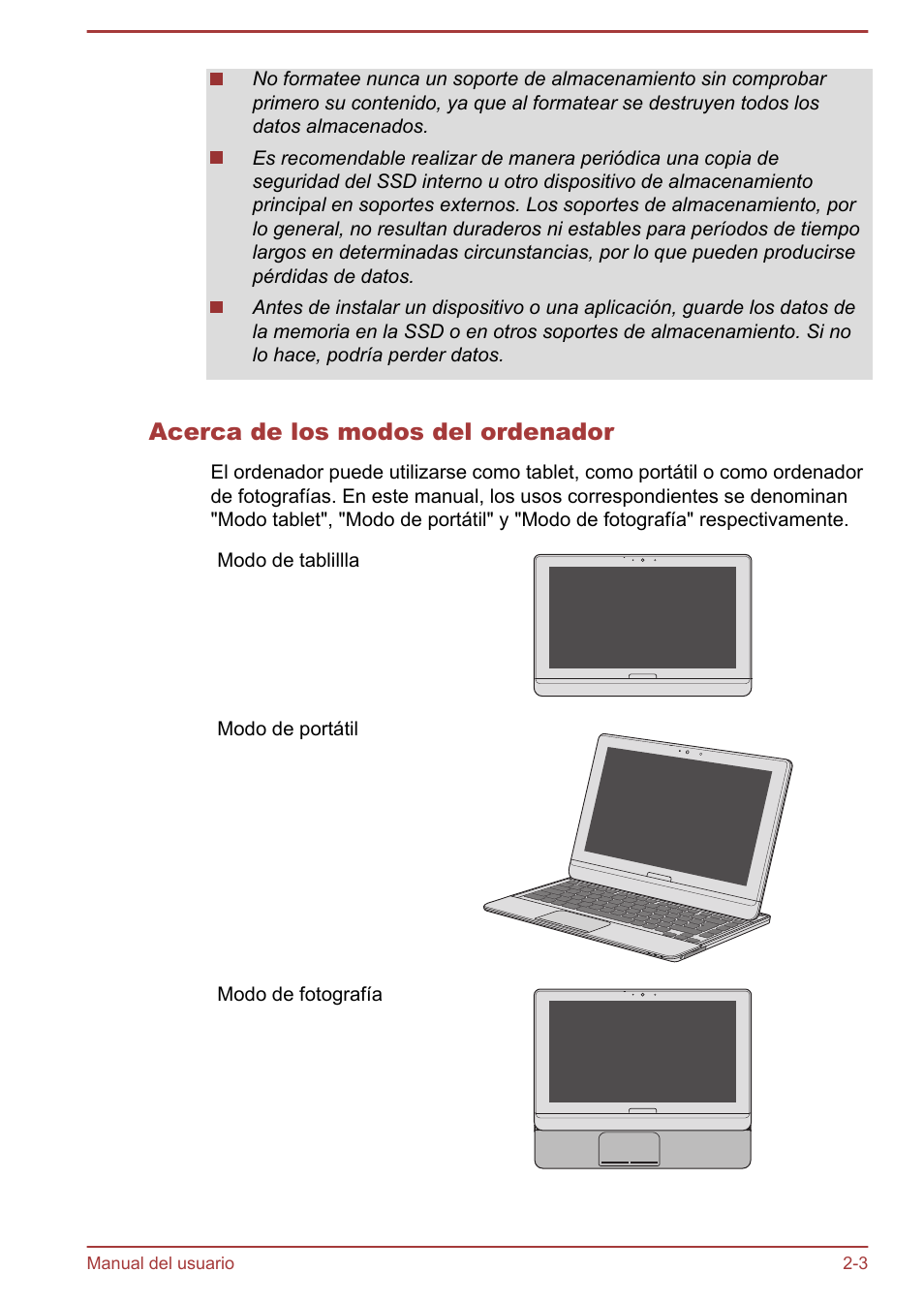 Acerca de los modos del ordenador | Toshiba Satellite U920T-C User Manual | Page 32 / 123