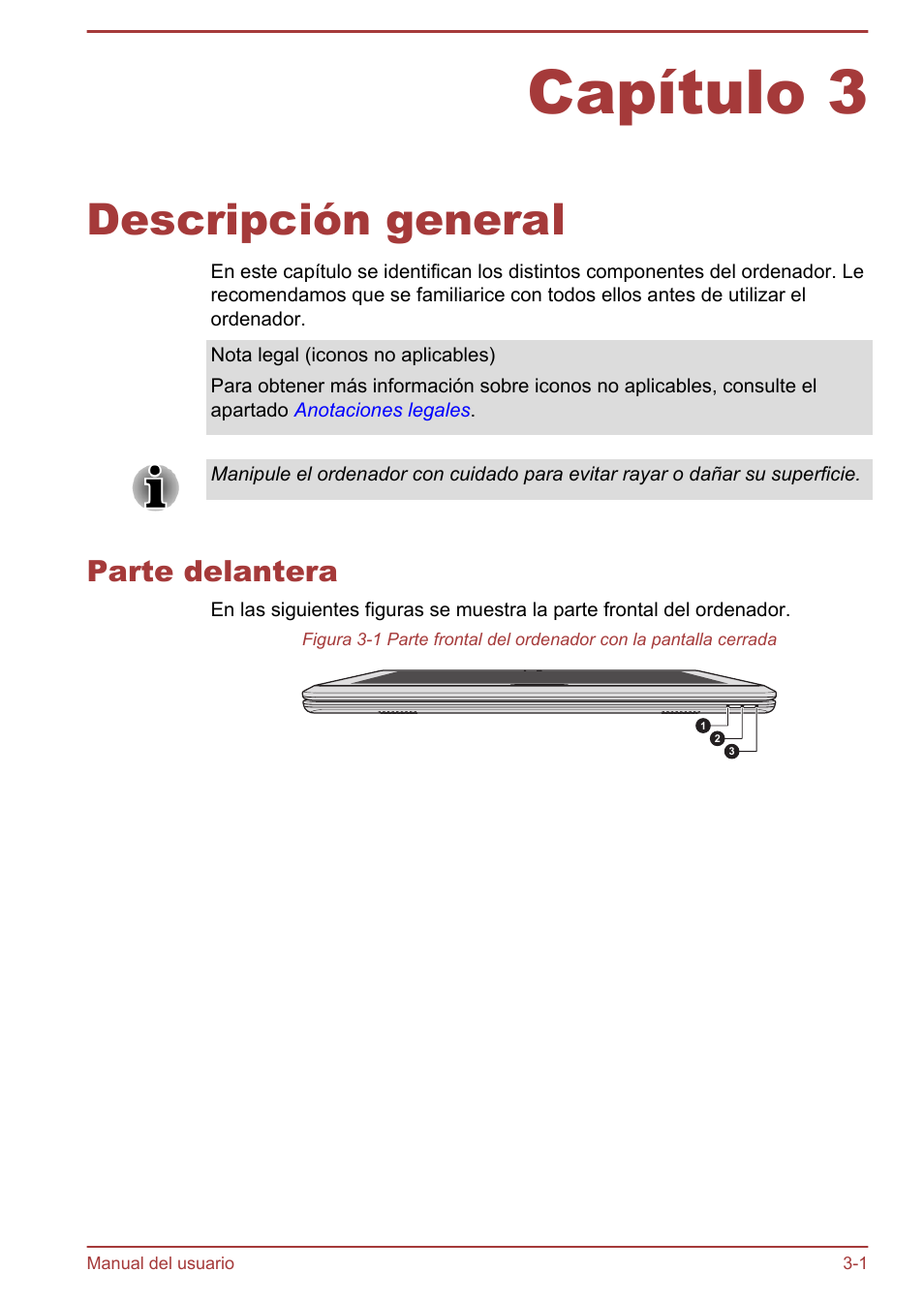 Capítulo 3 descripción general, Parte delantera, Capítulo 3 | Descripción general, Parte delantera -1 | Toshiba Satellite U920T-C User Manual | Page 43 / 123