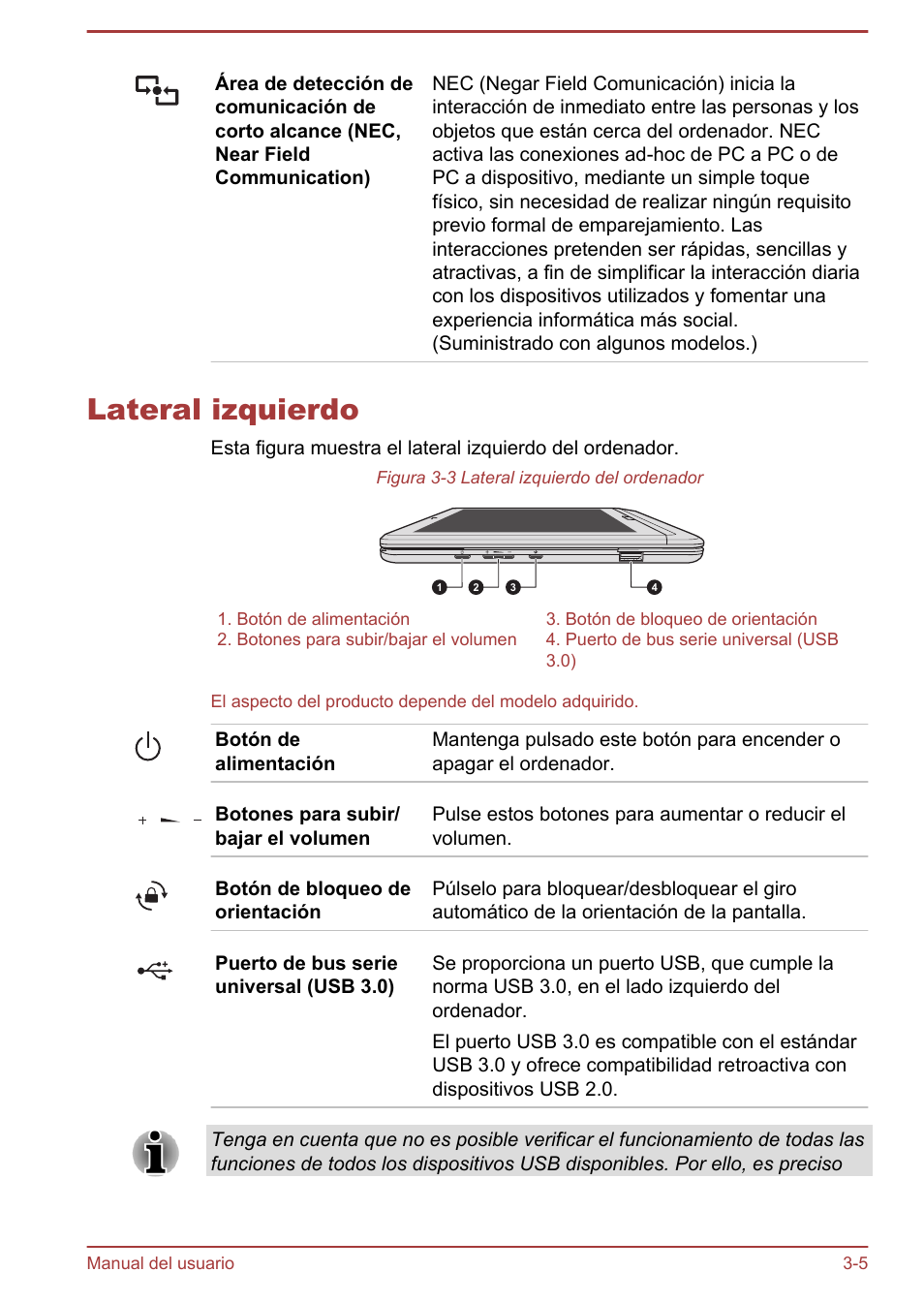 Lateral izquierdo, Lateral izquierdo -5 | Toshiba Satellite U920T-C User Manual | Page 47 / 123
