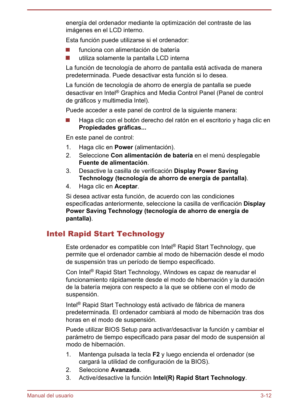 Intel rapid start technology | Toshiba Satellite U920T-C User Manual | Page 54 / 123