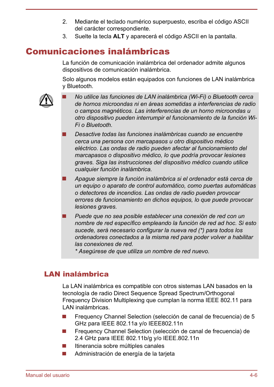 Comunicaciones inalámbricas, Lan inalámbrica, Comunicaciones inalámbricas -6 | Toshiba Satellite U920T-C User Manual | Page 65 / 123