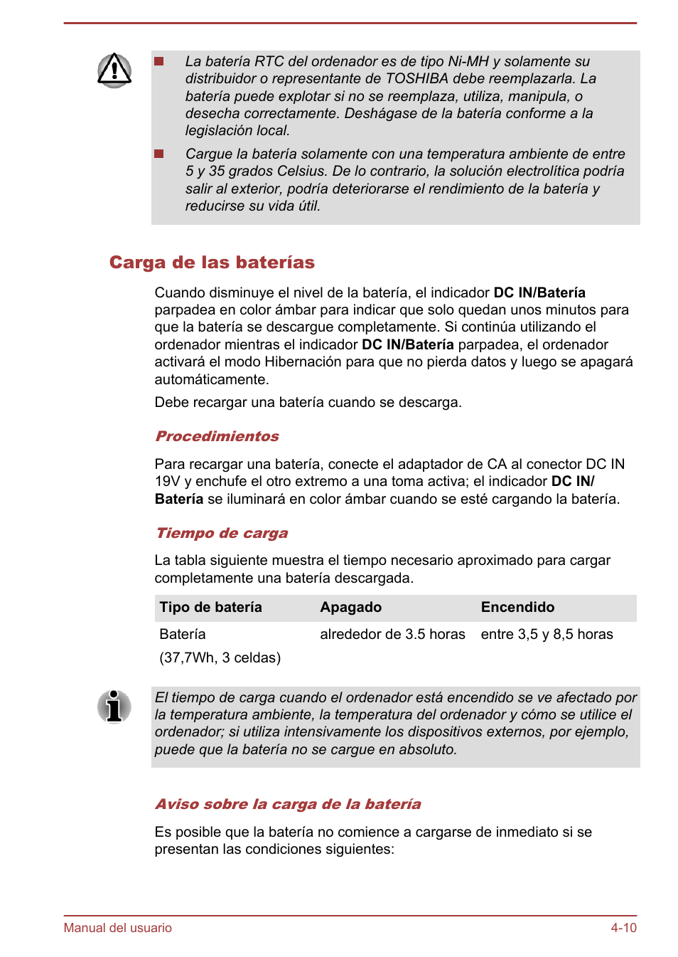 Carga de las baterías | Toshiba Satellite U920T-C User Manual | Page 69 / 123