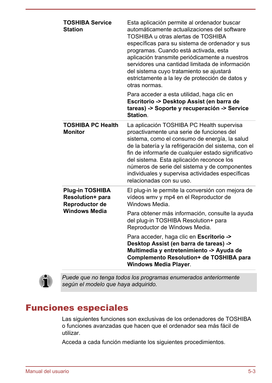 Funciones especiales, Funciones especiales -3 | Toshiba Satellite U920T-C User Manual | Page 85 / 123
