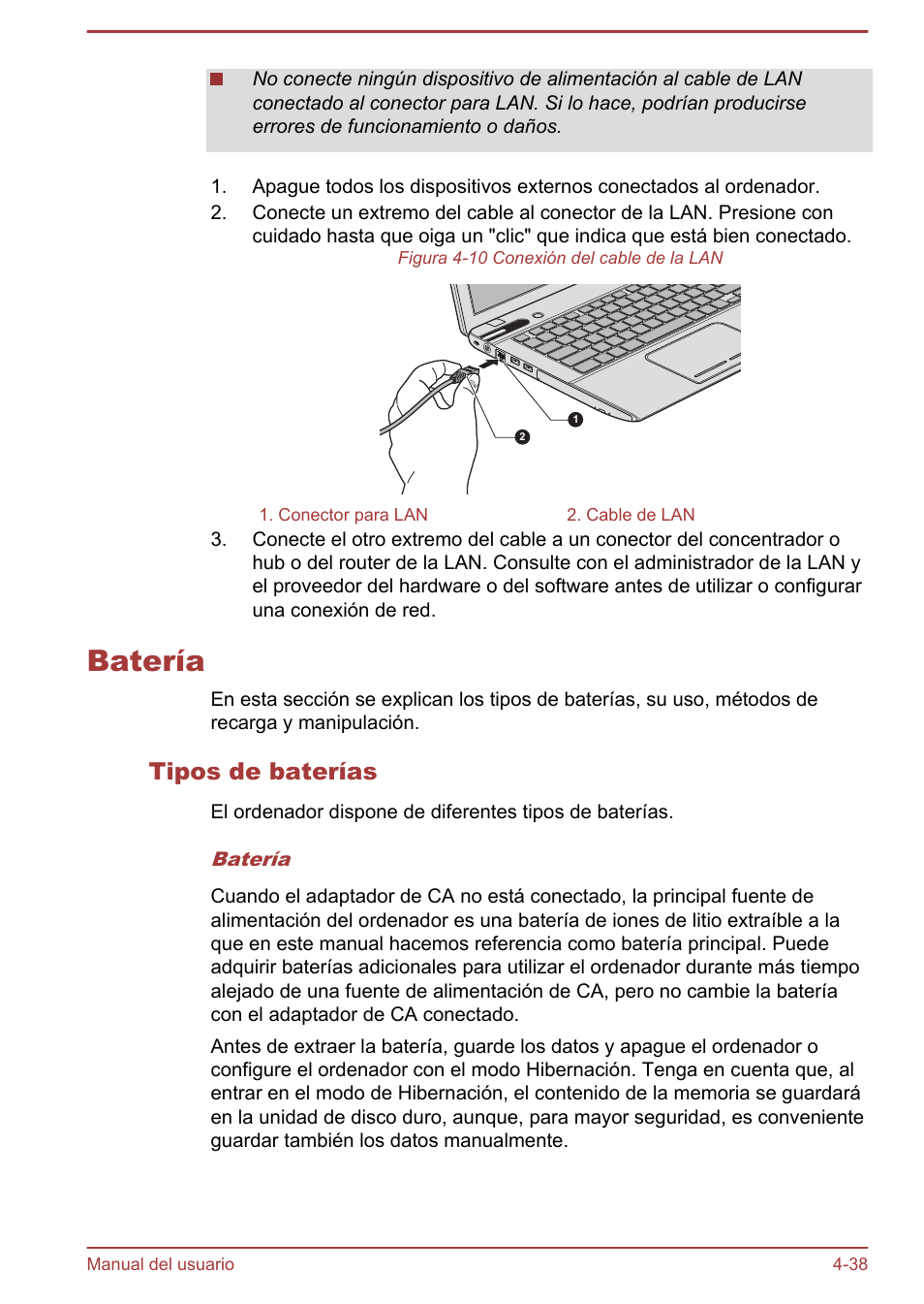 Batería, Tipos de baterías, Batería -38 | Toshiba Satellite P850 User Manual | Page 107 / 182