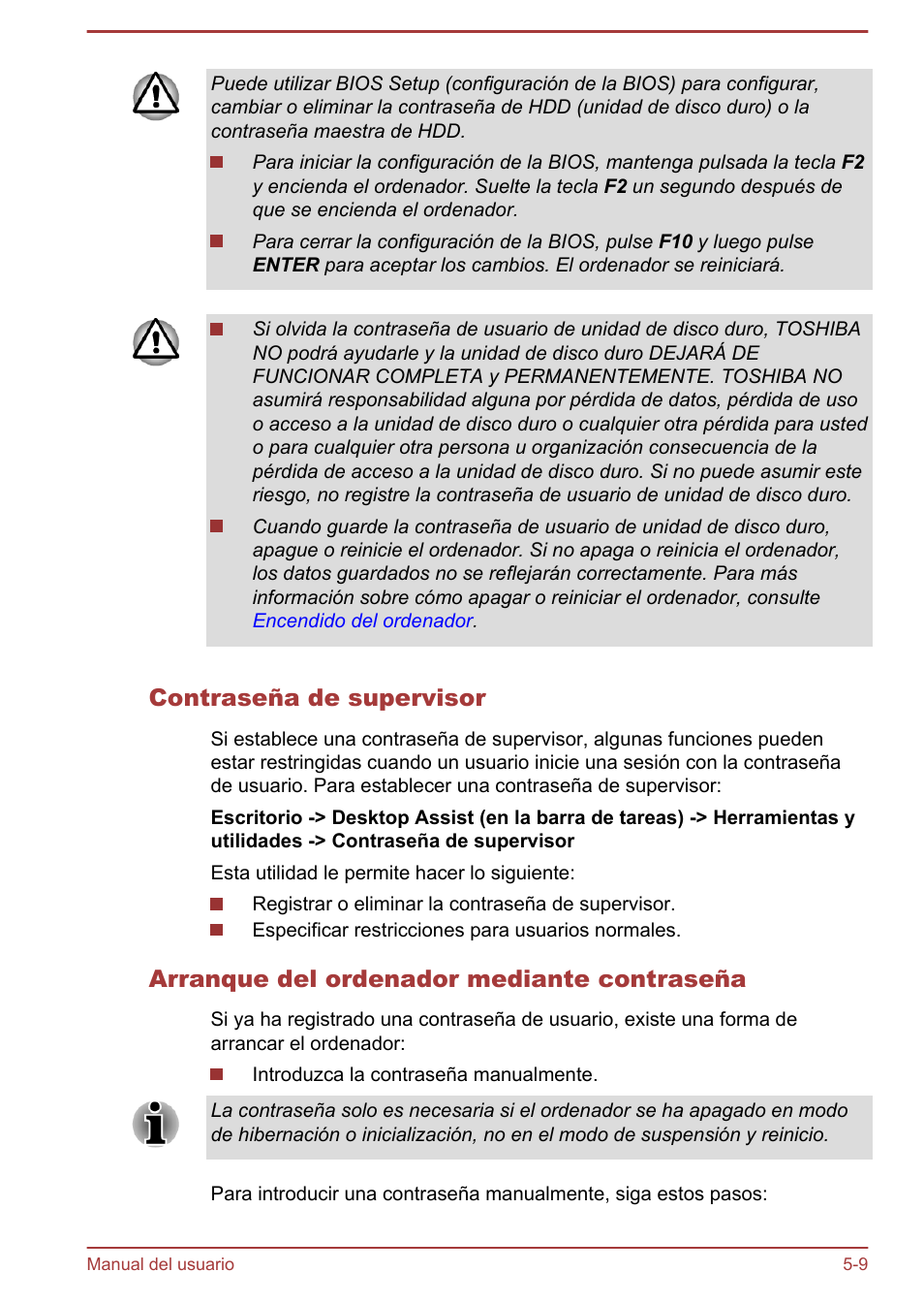Contraseña de supervisor, Arranque del ordenador mediante contraseña | Toshiba Satellite P850 User Manual | Page 142 / 182