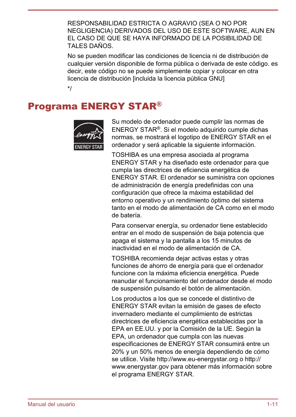 Programa energy star, Programa energy star® -11 | Toshiba Satellite P850 User Manual | Page 15 / 182