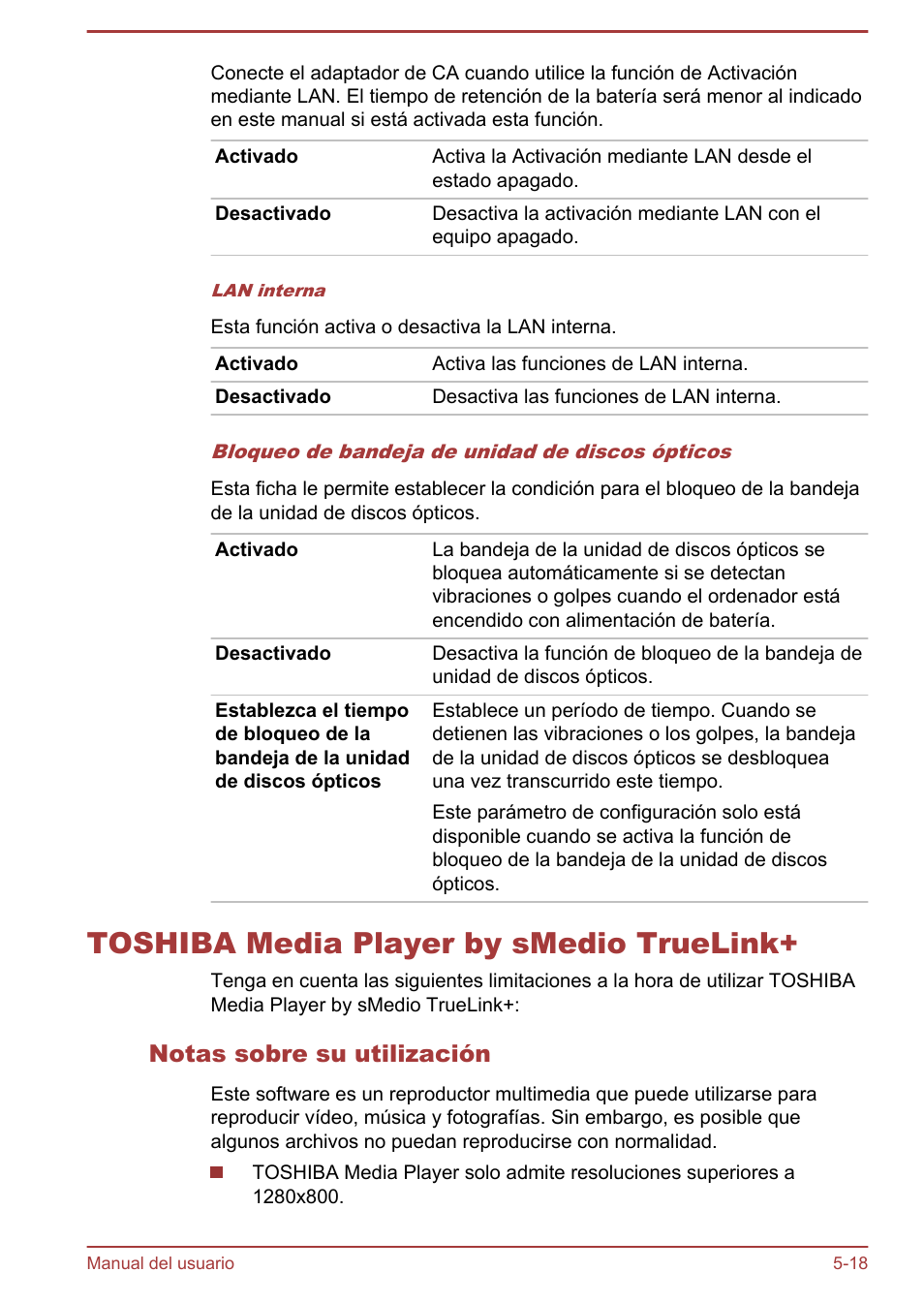 Toshiba media player by smedio truelink, Notas sobre su utilización, Toshiba media player by smedio truelink+ -18 | Toshiba Satellite P850 User Manual | Page 151 / 182