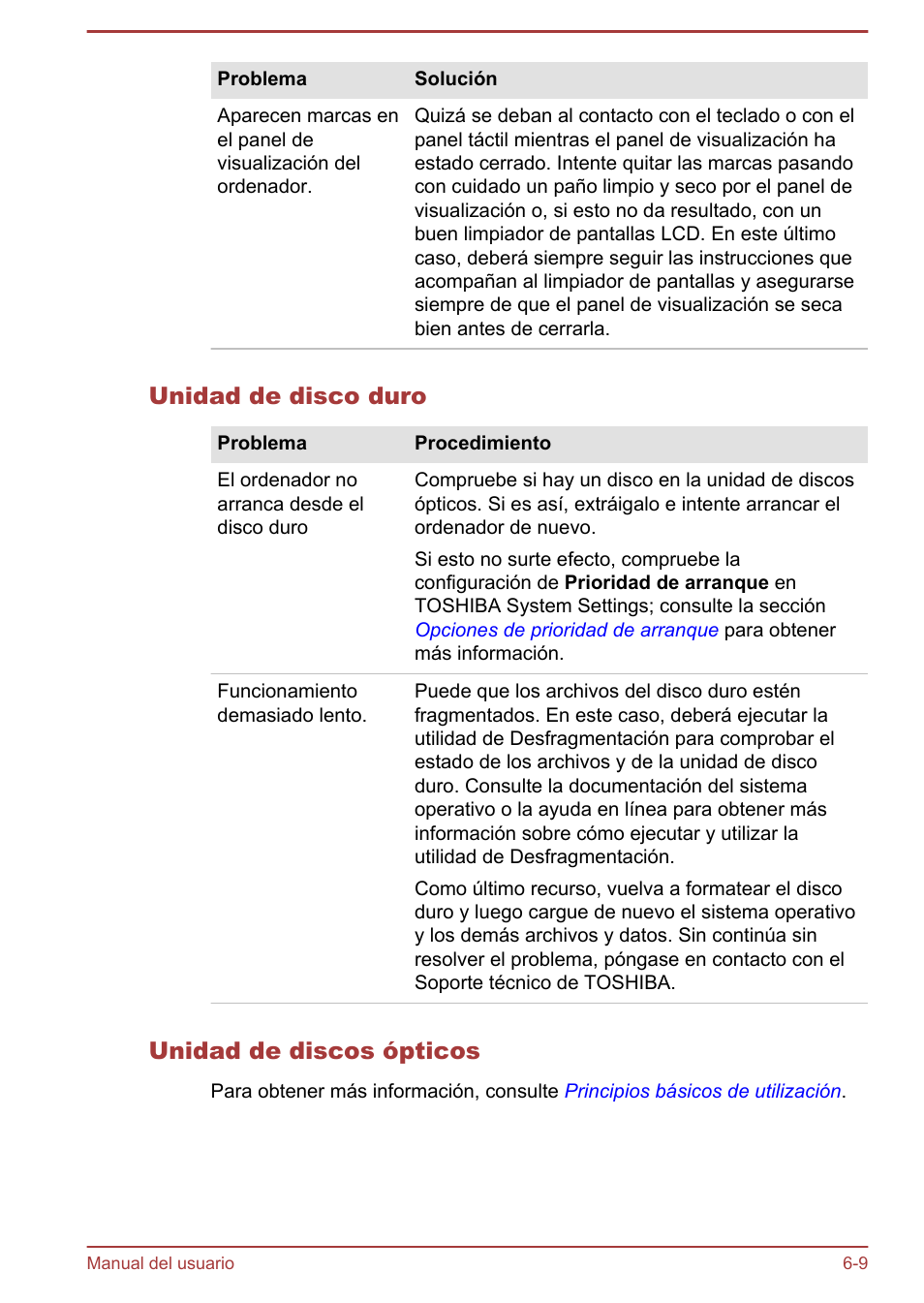 Unidad de disco duro, Unidad de discos ópticos | Toshiba Satellite P850 User Manual | Page 170 / 182