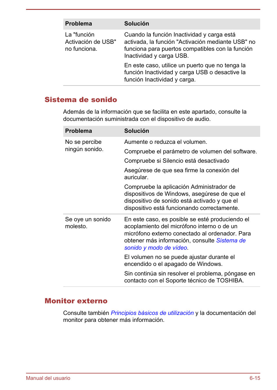 Sistema de sonido, Monitor externo | Toshiba Satellite P850 User Manual | Page 176 / 182