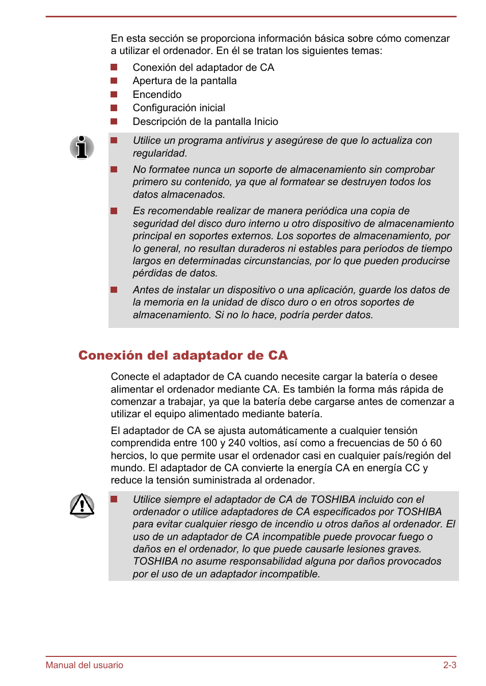 Conexión del adaptador de ca | Toshiba Satellite P850 User Manual | Page 35 / 182