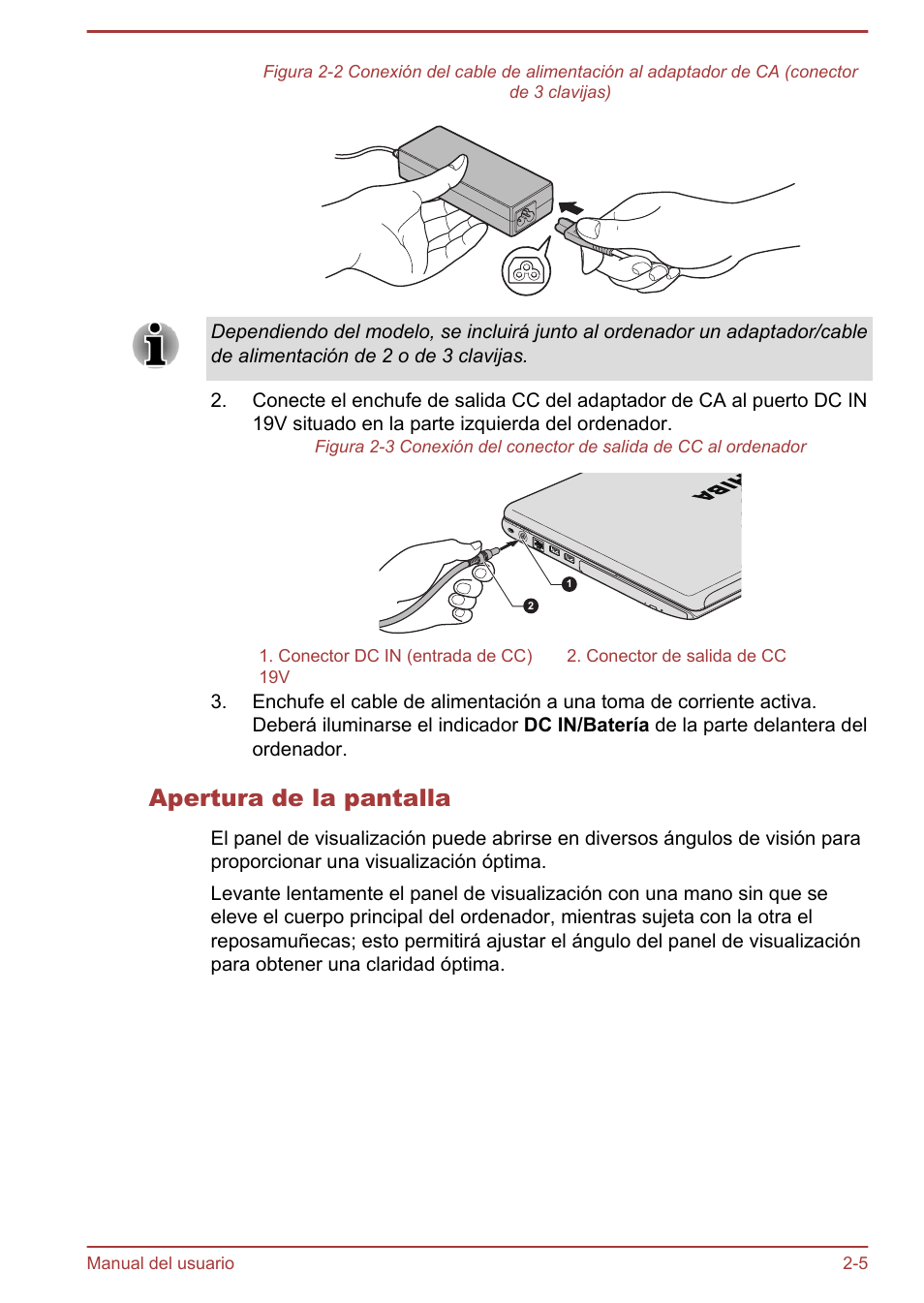 Apertura de la pantalla | Toshiba Satellite P850 User Manual | Page 37 / 182