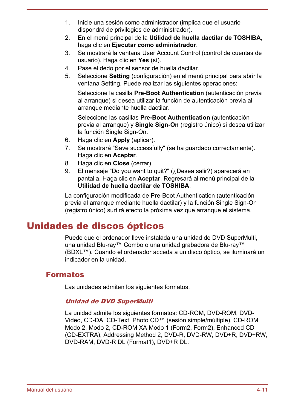 Unidades de discos ópticos, Formatos, Unidades de discos ópticos -11 | Toshiba Satellite P850 User Manual | Page 80 / 182