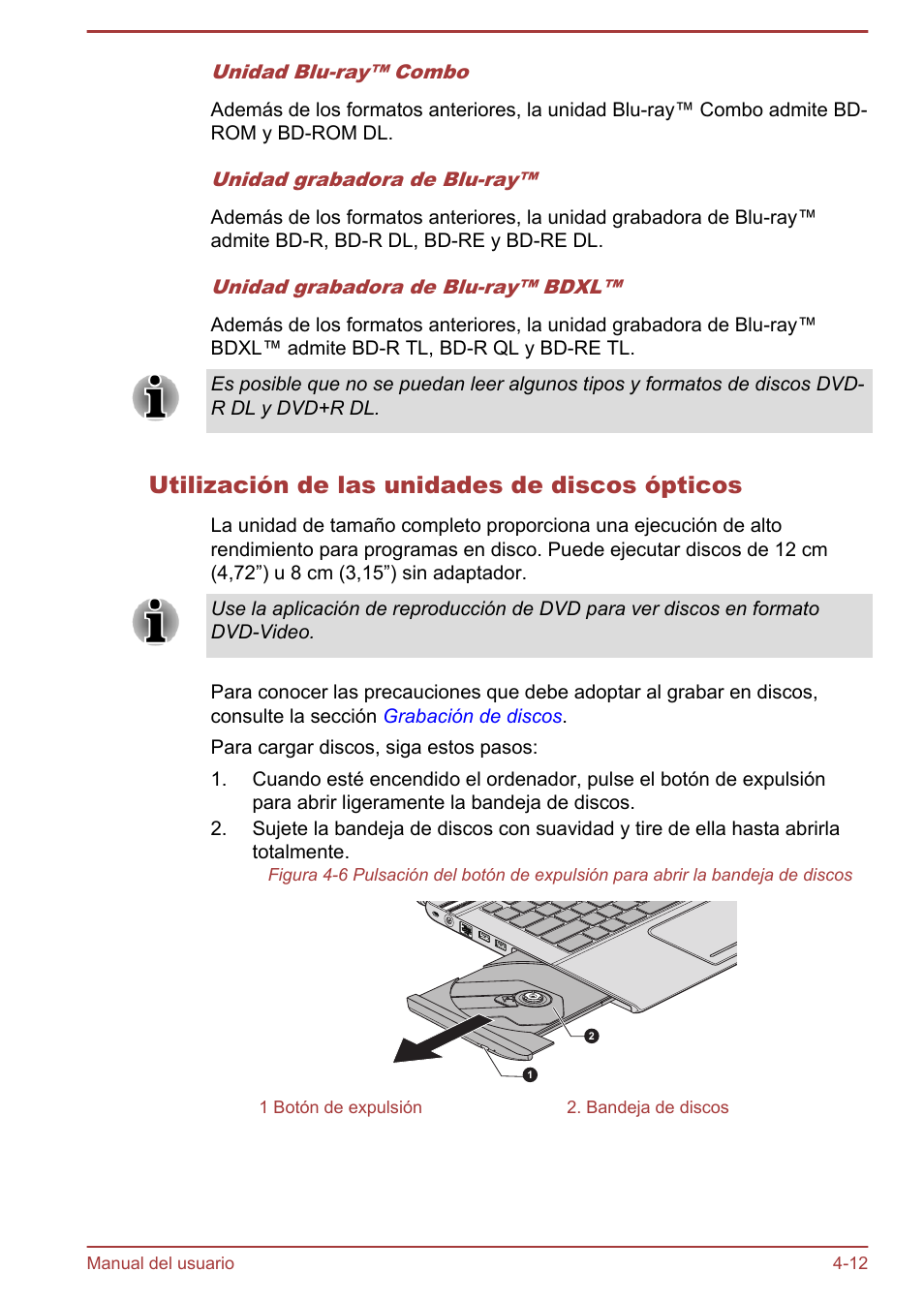 Utilización de las unidades de discos ópticos | Toshiba Satellite P850 User Manual | Page 81 / 182