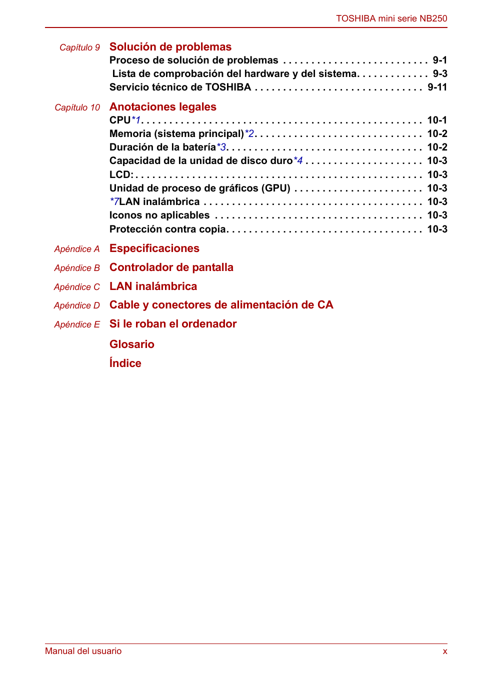 Toshiba NB250 User Manual | Page 10 / 138