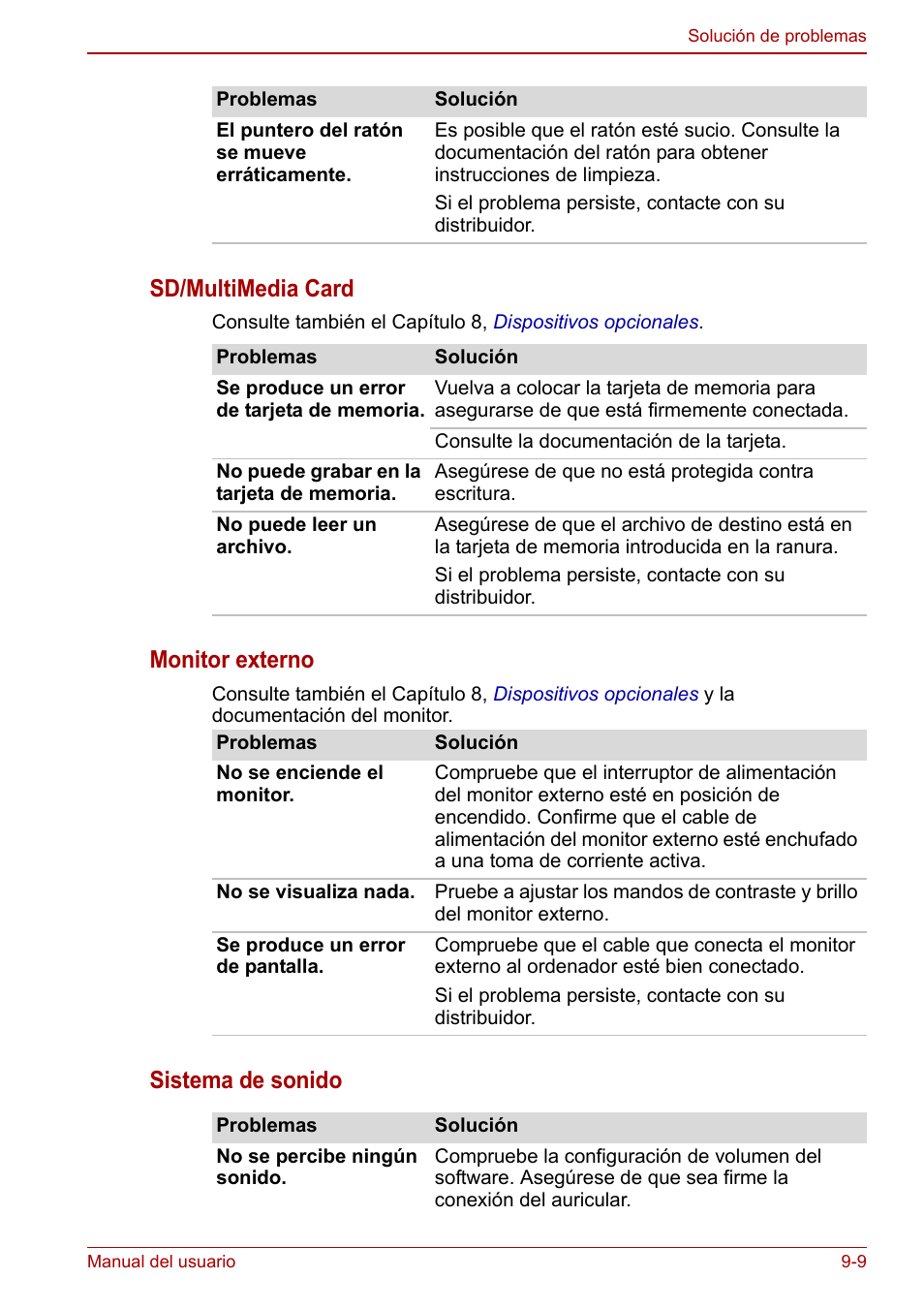 Sistema de sonido, Sd/multimedia card, Monitor externo | Toshiba NB250 User Manual | Page 104 / 138