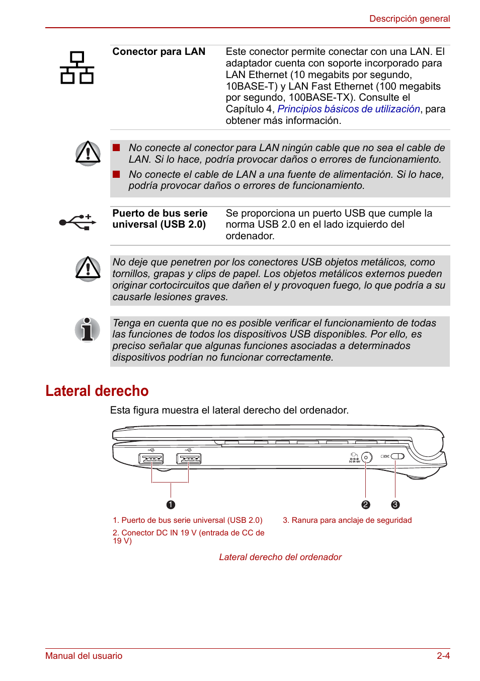 Lateral derecho, Lateral derecho -4 | Toshiba NB250 User Manual | Page 31 / 138