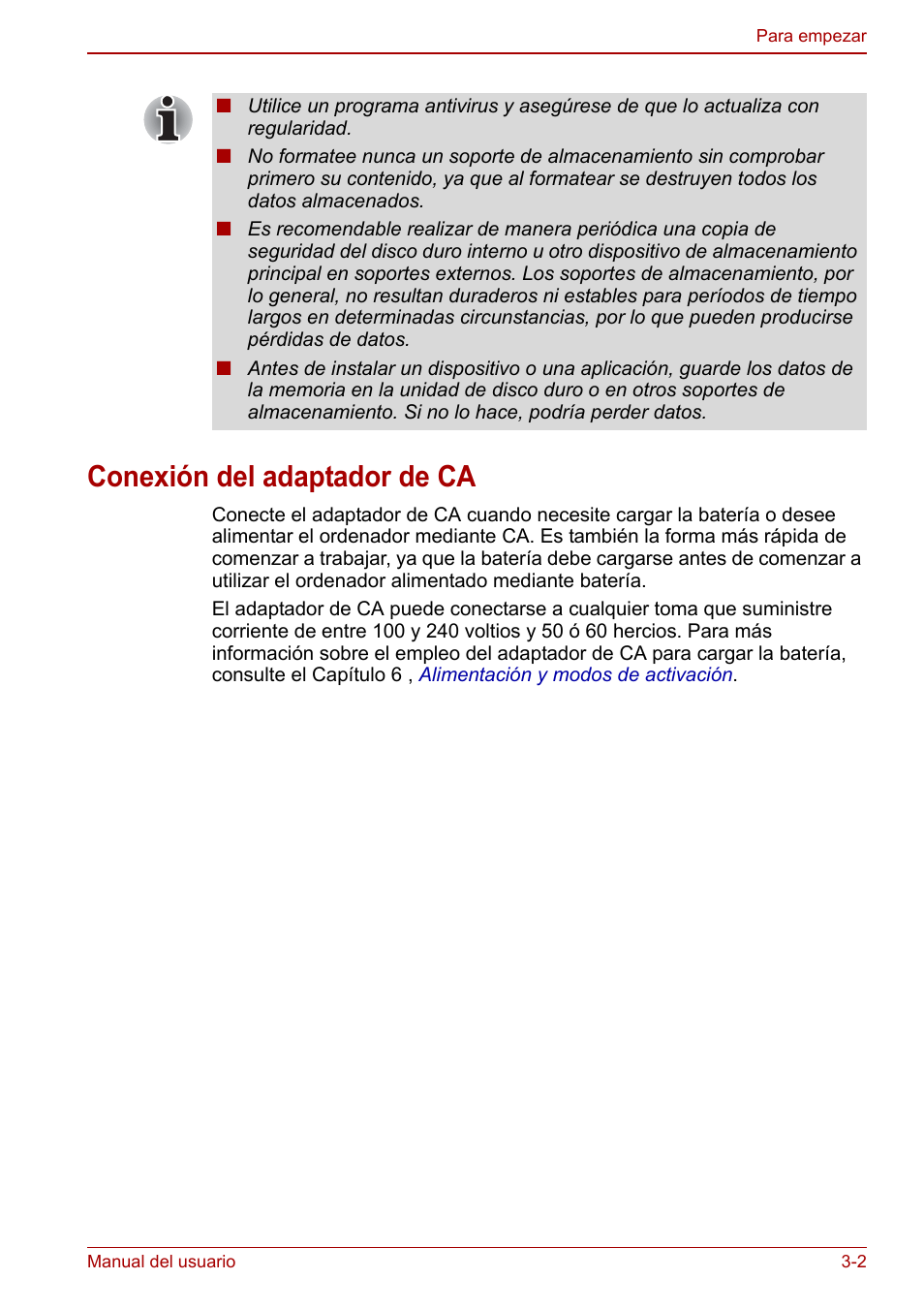 Conexión del adaptador de ca, Conexión del adaptador de ca -2 | Toshiba NB250 User Manual | Page 39 / 138
