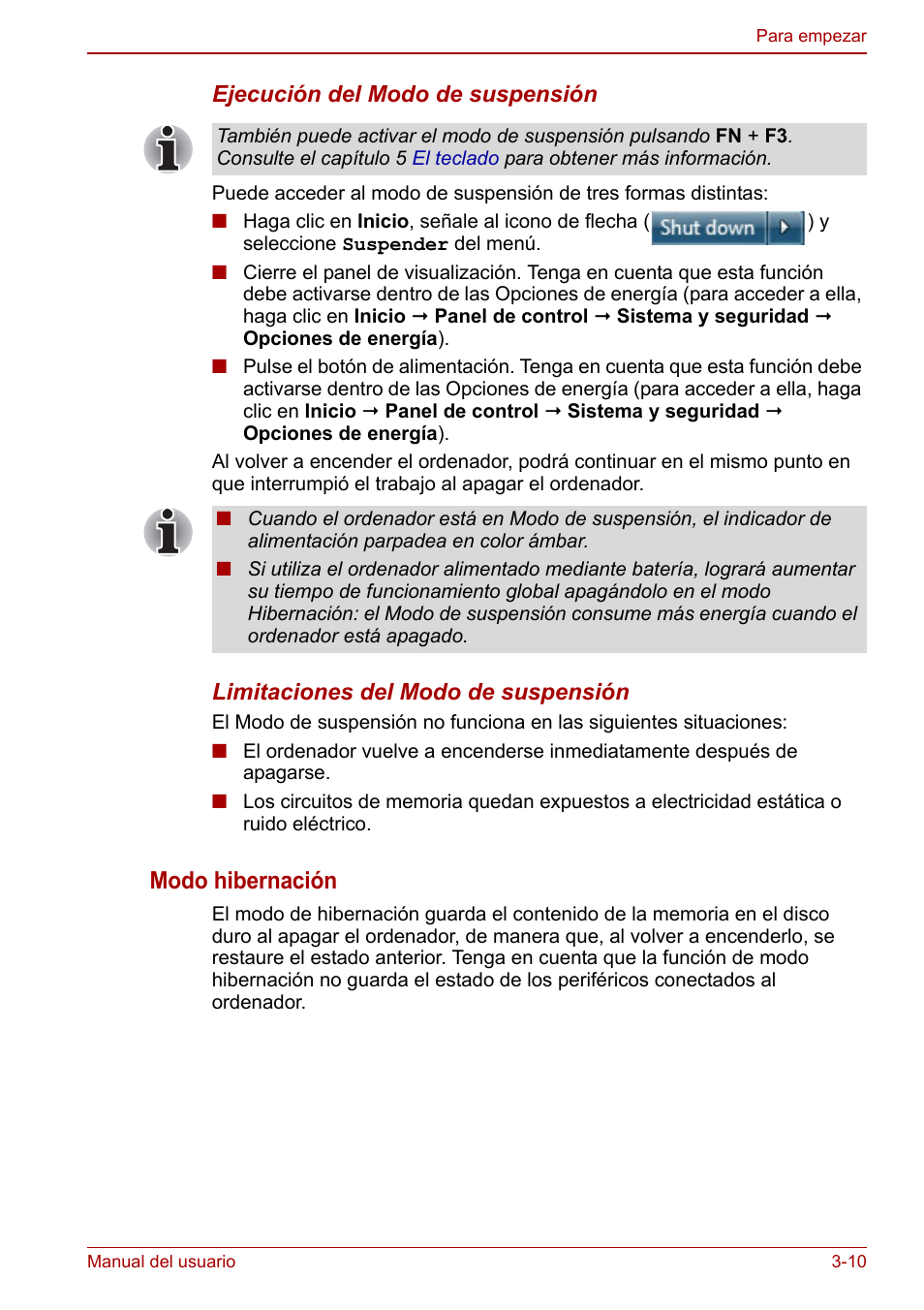 Modo hibernación | Toshiba NB250 User Manual | Page 47 / 138