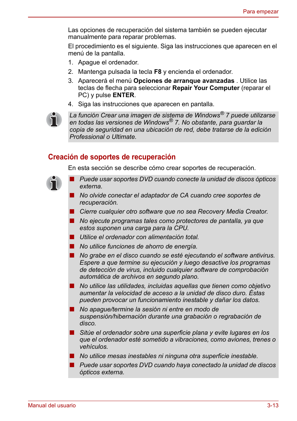 Creación de soportes de recuperación | Toshiba NB250 User Manual | Page 50 / 138