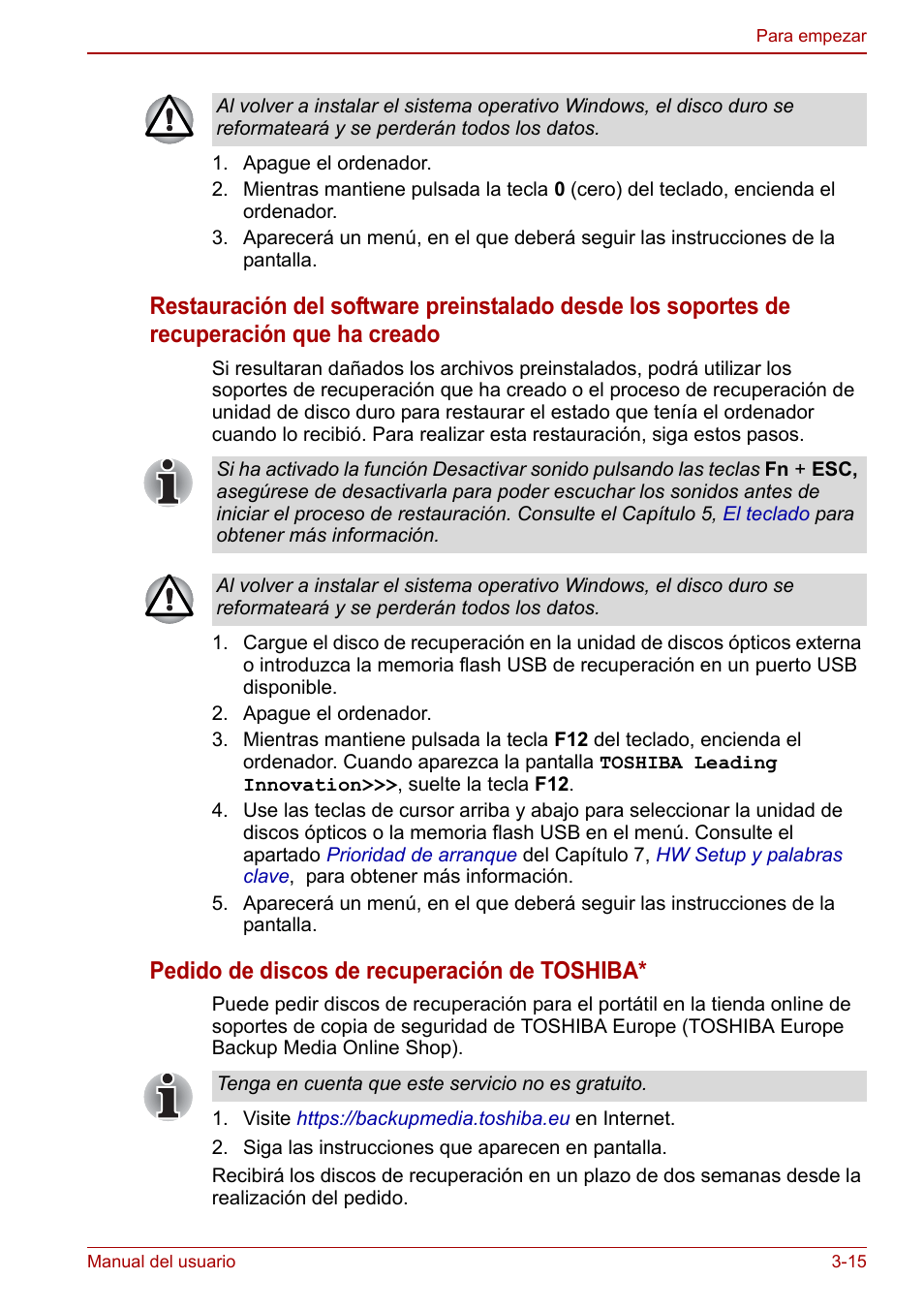 Pedido de discos de recuperación de toshiba | Toshiba NB250 User Manual | Page 52 / 138