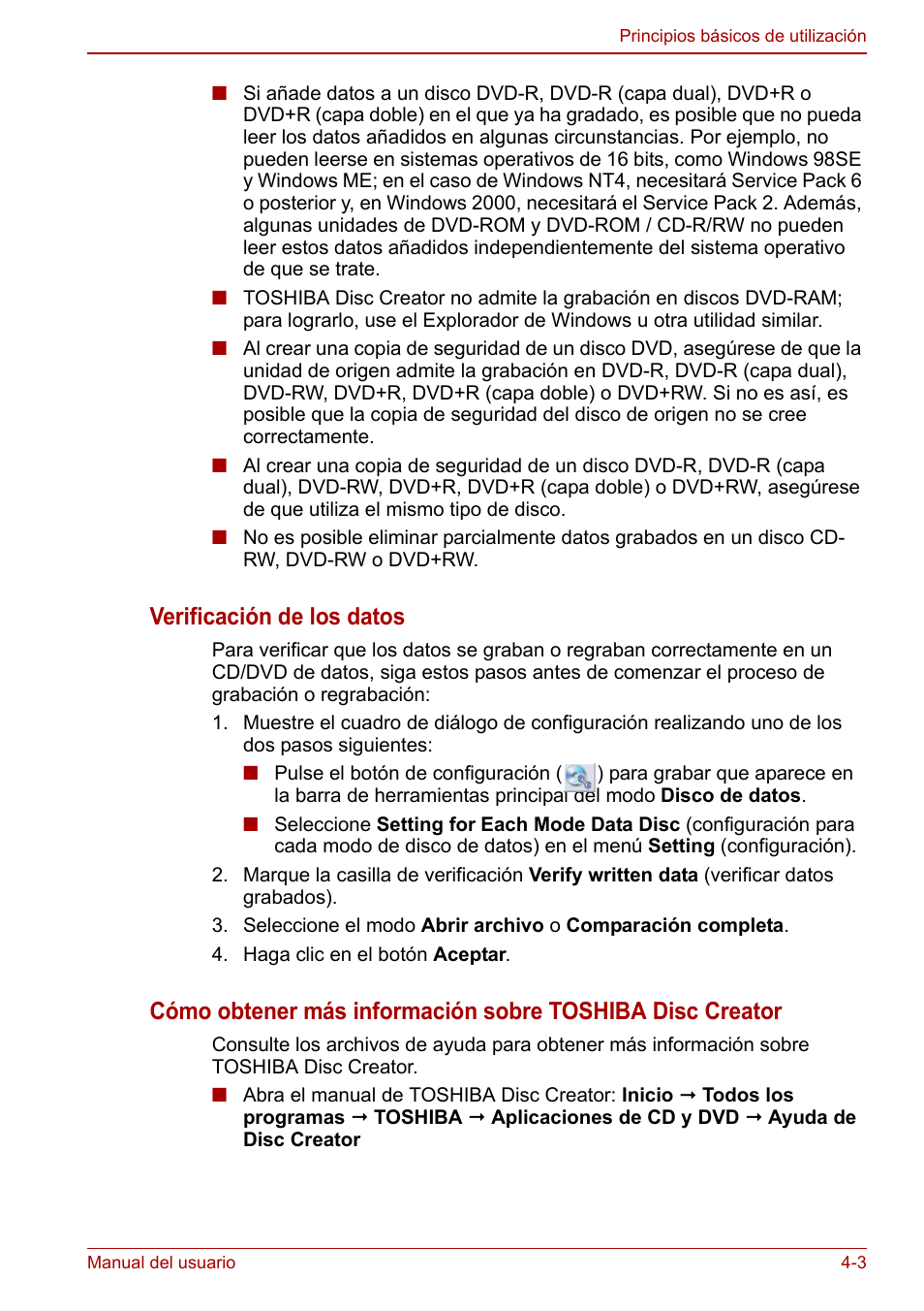 Verificación de los datos | Toshiba NB250 User Manual | Page 55 / 138