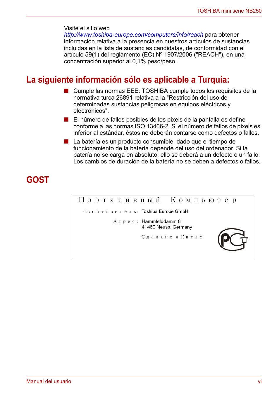 Gost | Toshiba NB250 User Manual | Page 6 / 138