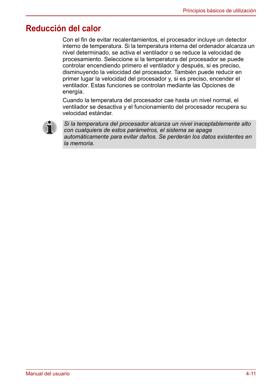 Reducción del calor, Reducción del calor -11 | Toshiba NB250 User Manual | Page 63 / 138