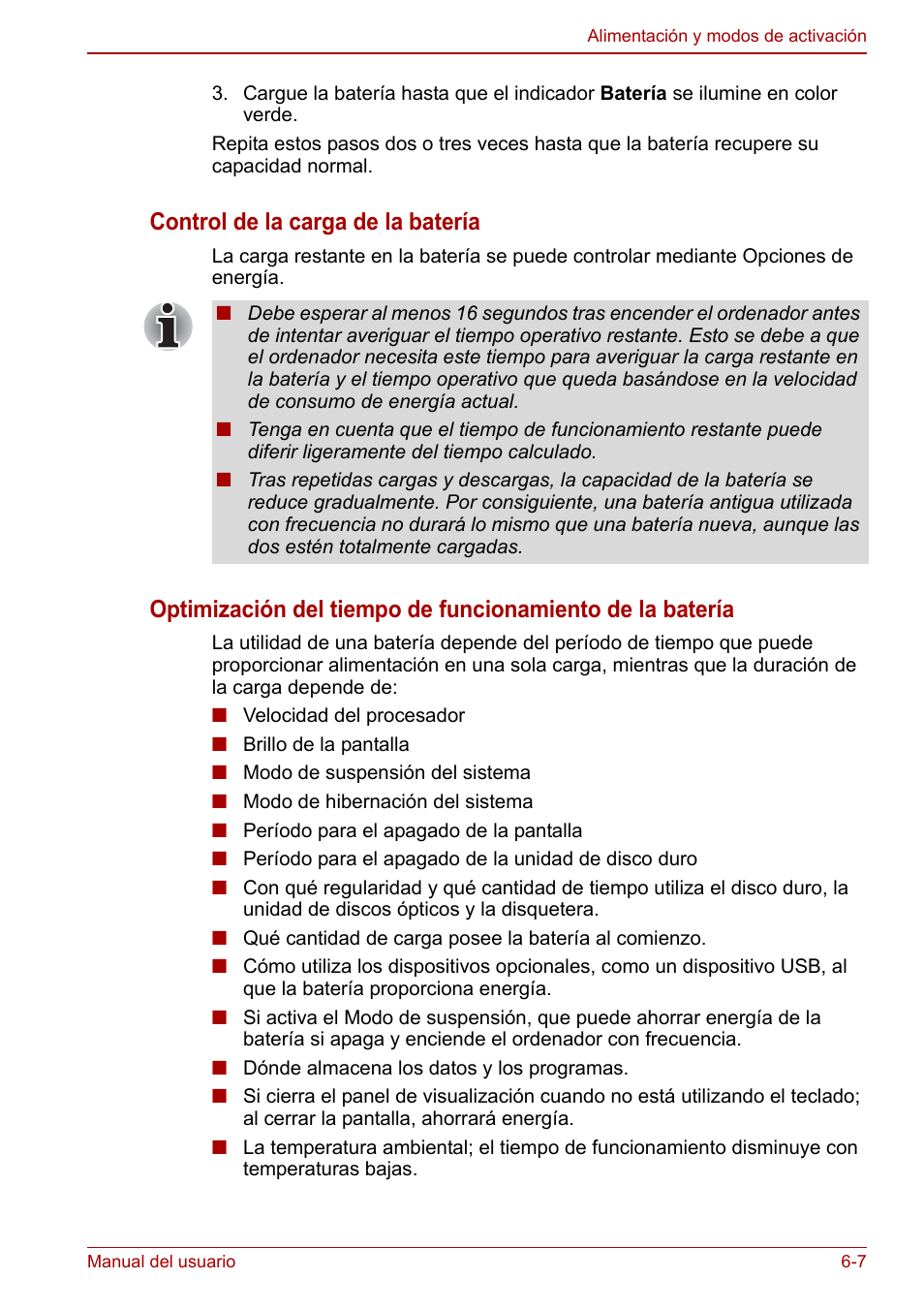 Control de la carga de la batería | Toshiba NB250 User Manual | Page 77 / 138