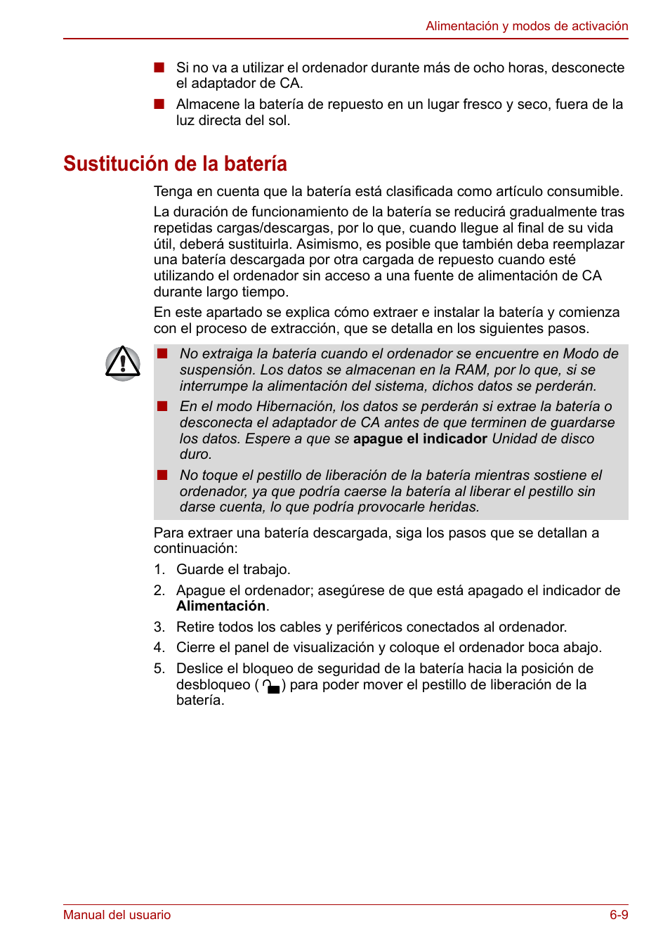 Sustitución de la batería, Sustitución de la batería -9 | Toshiba NB250 User Manual | Page 79 / 138