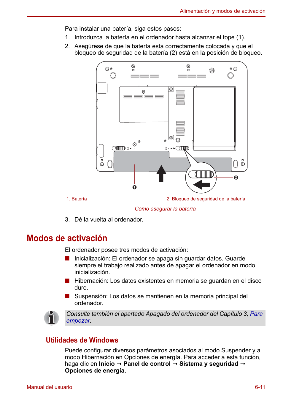 Modos de activación, Modos de activación -11, Utilidades de windows | Toshiba NB250 User Manual | Page 81 / 138