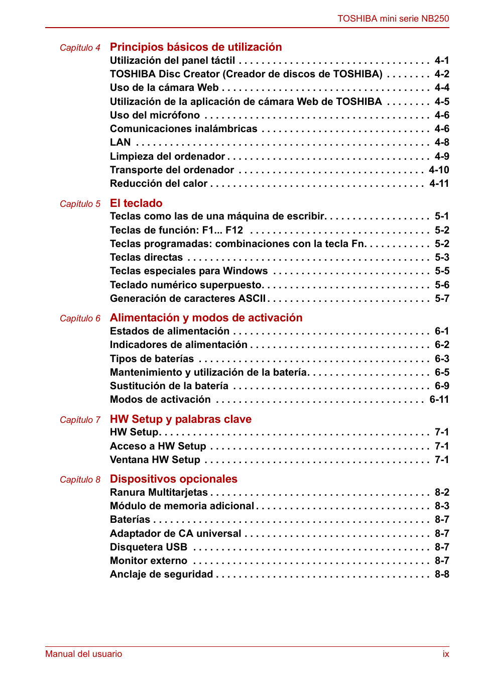 Toshiba NB250 User Manual | Page 9 / 138