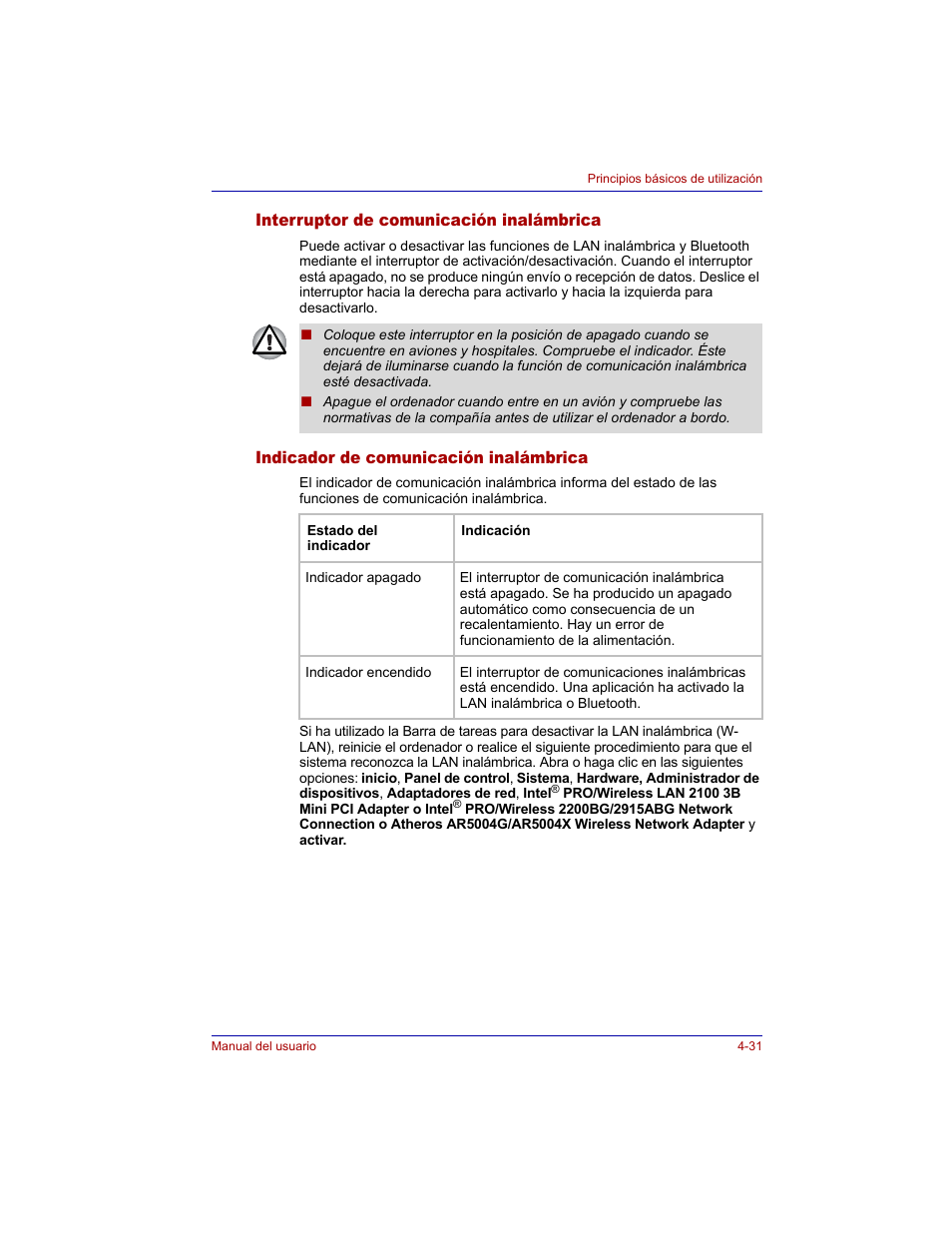 Interruptor de comunicación inalámbrica, Indicador de comunicación inalámbrica | Toshiba Tecra M3 with VACF User Manual | Page 107 / 256
