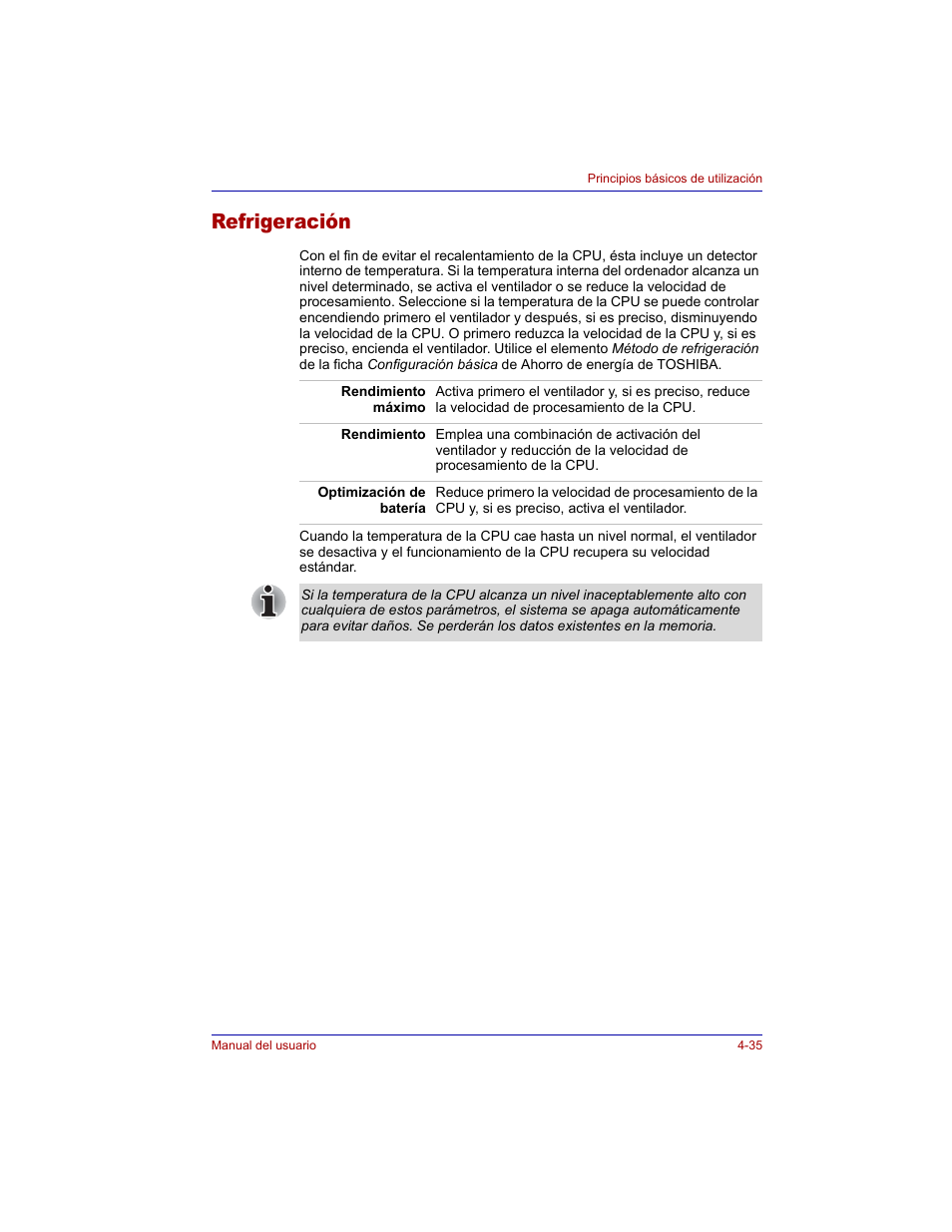 Refrigeración, Refrigeración -35 | Toshiba Tecra M3 with VACF User Manual | Page 111 / 256