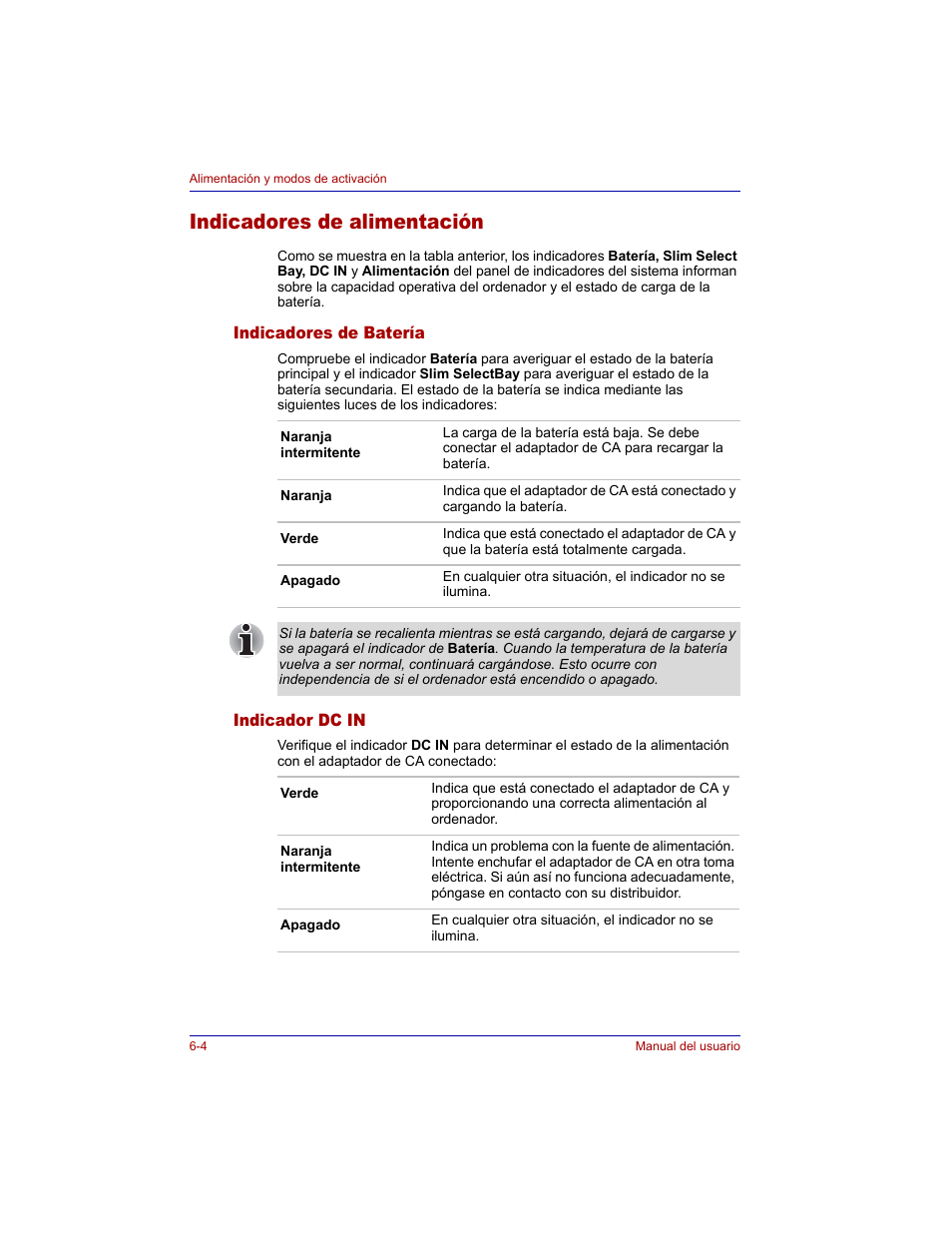 Indicadores de alimentación, Indicadores de batería, Indicador dc in | Indicadores de alimentación -4, Indicadores de batería -4 indicador dc in -4, Del cap | Toshiba Tecra M3 with VACF User Manual | Page 126 / 256