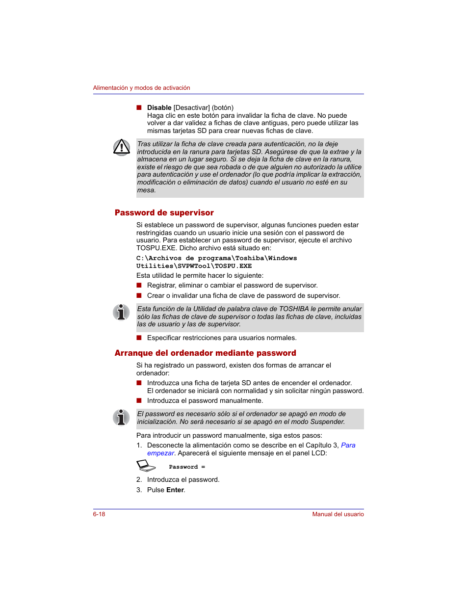 Password de supervisor, Arranque del ordenador mediante password | Toshiba Tecra M3 with VACF User Manual | Page 140 / 256