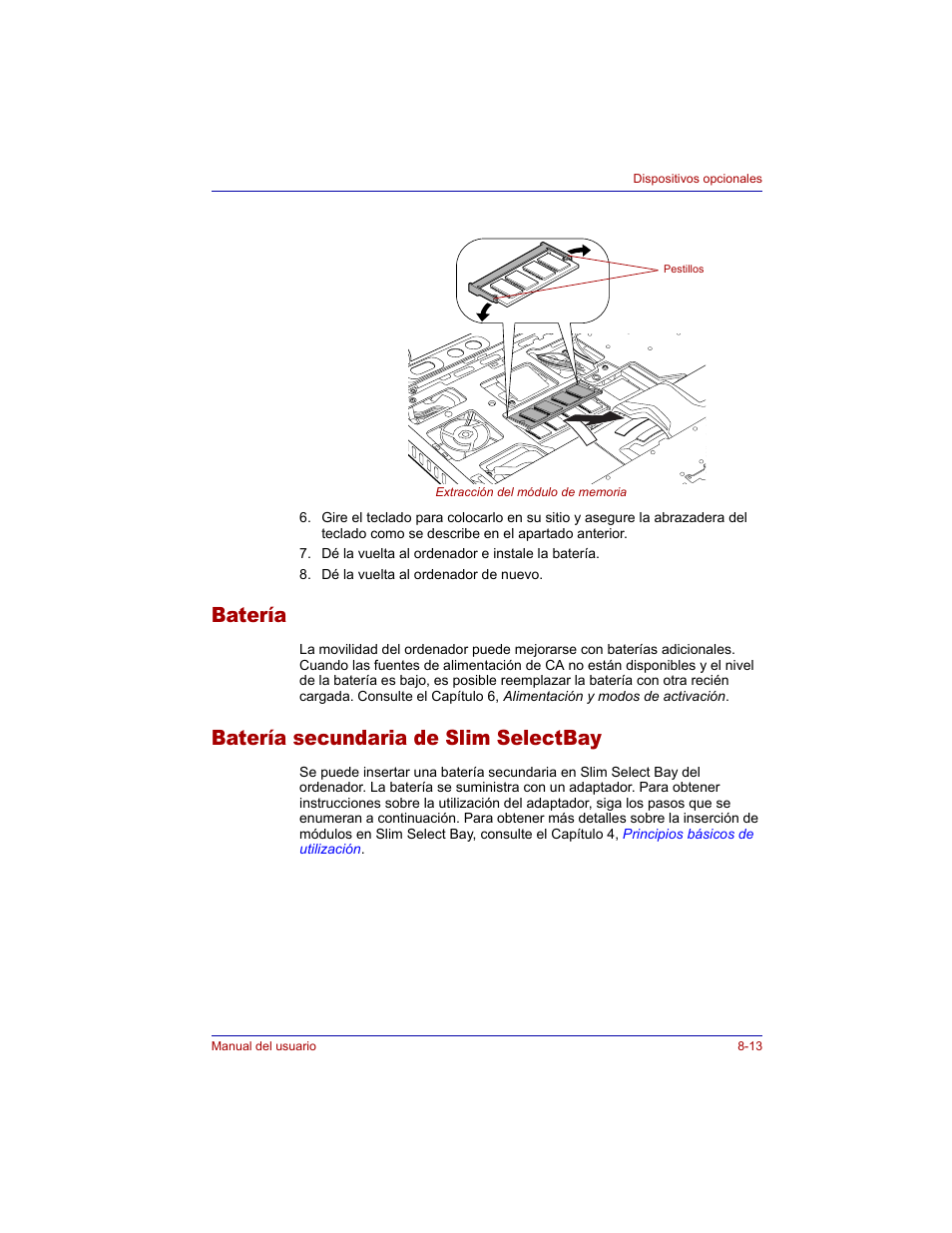 Batería, Batería secundaria de slim selectbay | Toshiba Tecra M3 with VACF User Manual | Page 163 / 256