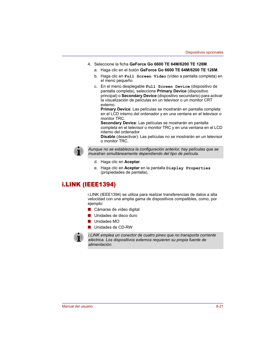 I.link (ieee1394), I.link (ieee1394) -21 | Toshiba Tecra M3 with VACF User Manual | Page 171 / 256
