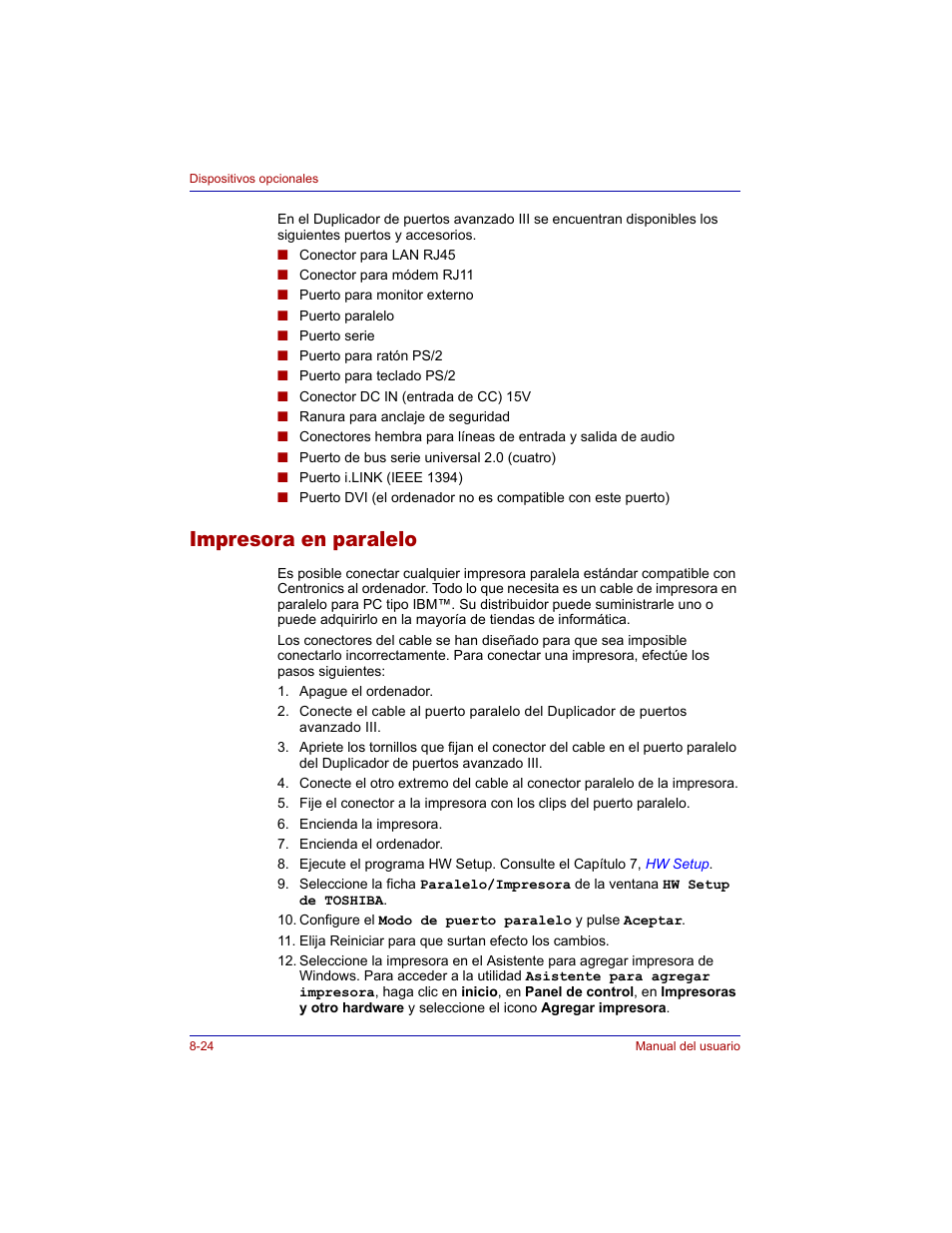 Impresora en paralelo, Impresora en paralelo -24 | Toshiba Tecra M3 with VACF User Manual | Page 174 / 256