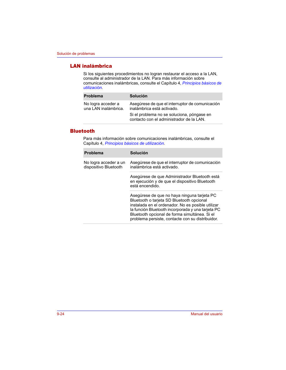 Lan inalámbrica, Bluetooth, Lan inalámbrica -24 bluetooth -24 | Toshiba Tecra M3 with VACF User Manual | Page 200 / 256