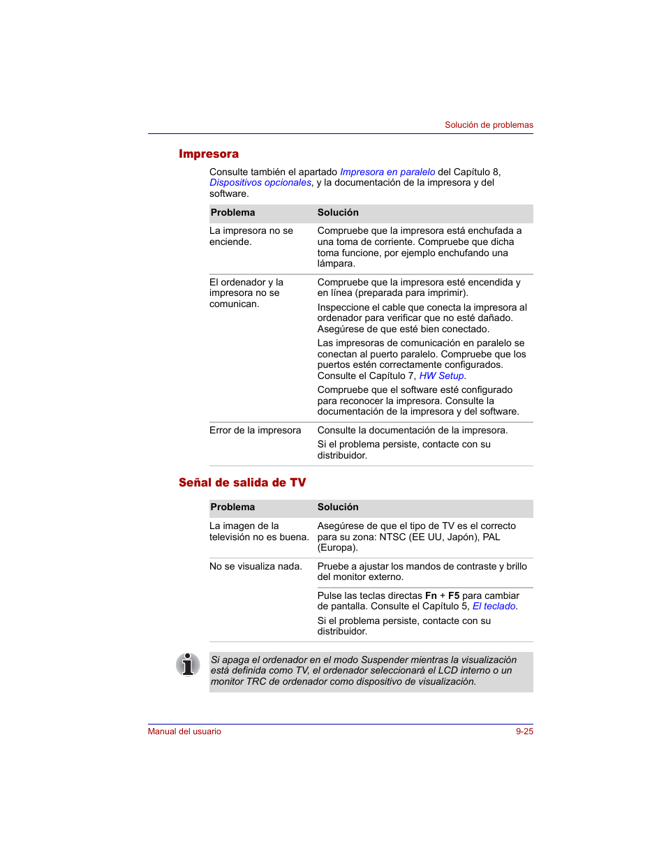 Impresora, Señal de salida de tv, Impresora -25 señal de salida de tv -25 | Toshiba Tecra M3 with VACF User Manual | Page 201 / 256