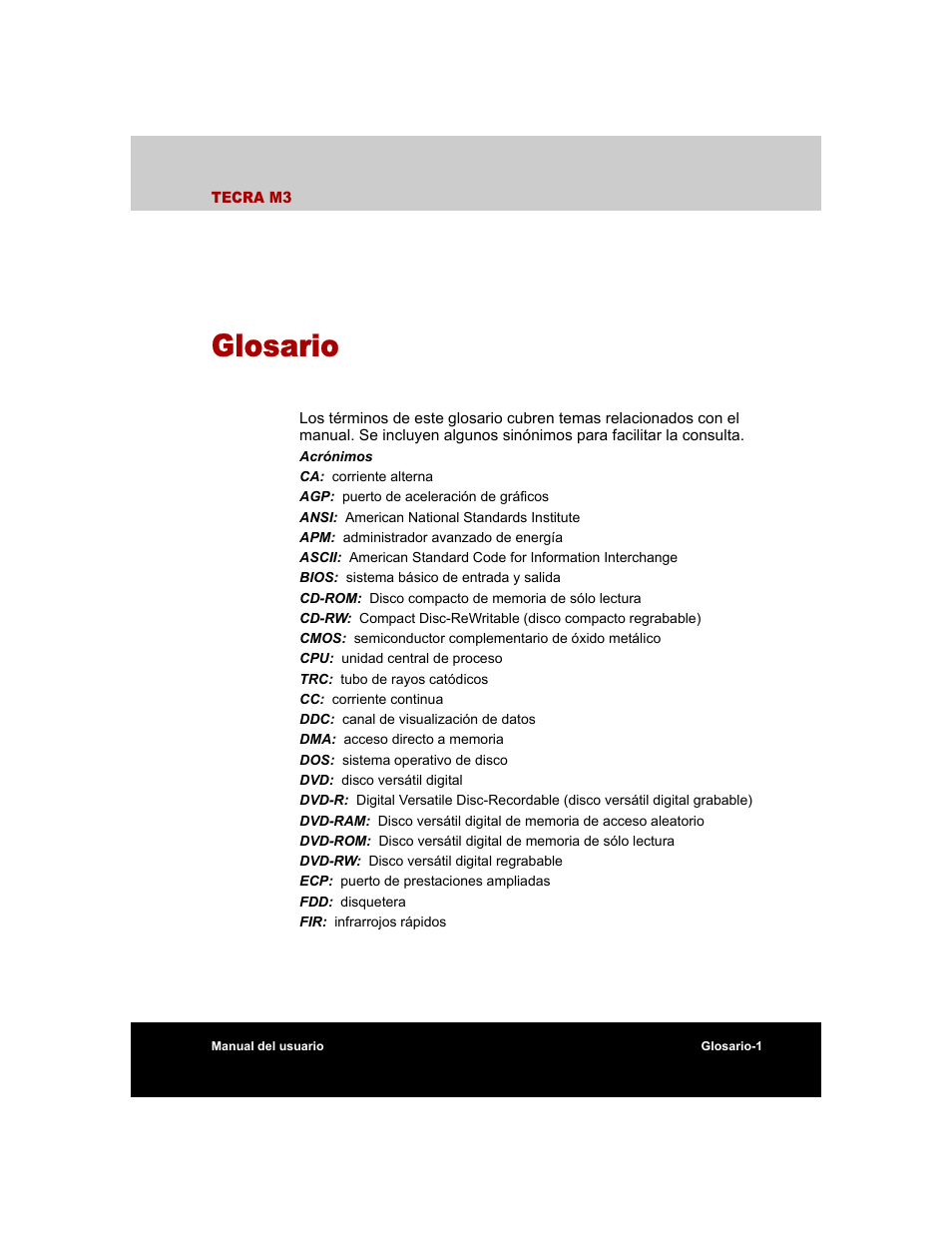 Glosario | Toshiba Tecra M3 with VACF User Manual | Page 235 / 256