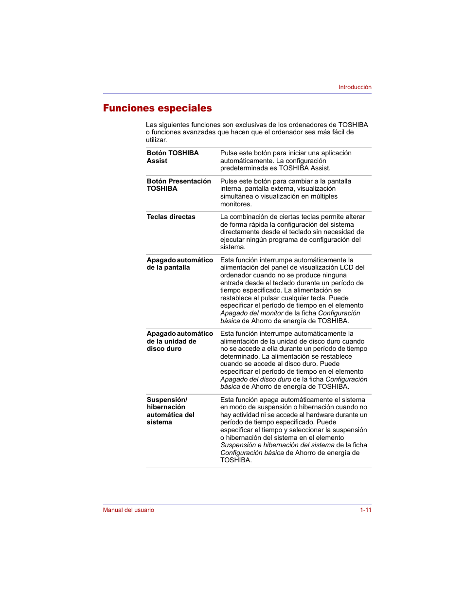 Funciones especiales, Funciones especiales -11 | Toshiba Tecra M3 with VACF User Manual | Page 33 / 256