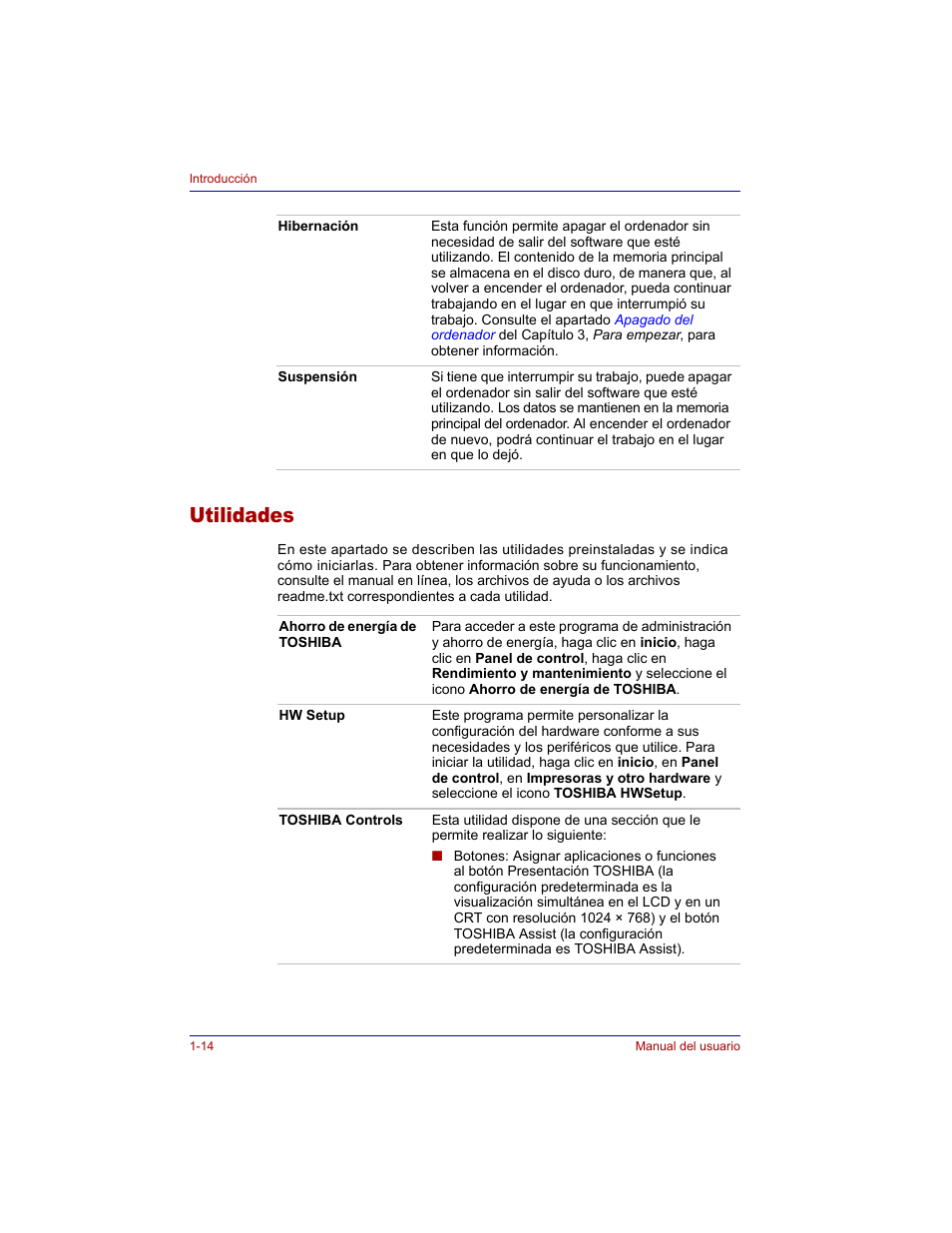 Utilidades, Utilidades -14 | Toshiba Tecra M3 with VACF User Manual | Page 36 / 256