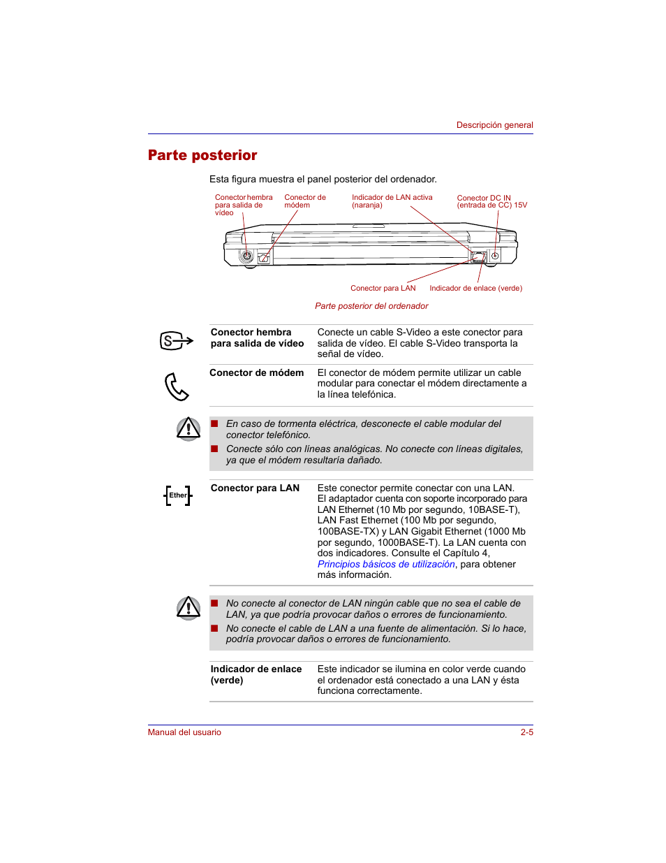 Parte posterior, Parte posterior -5 | Toshiba Tecra M3 with VACF User Manual | Page 47 / 256